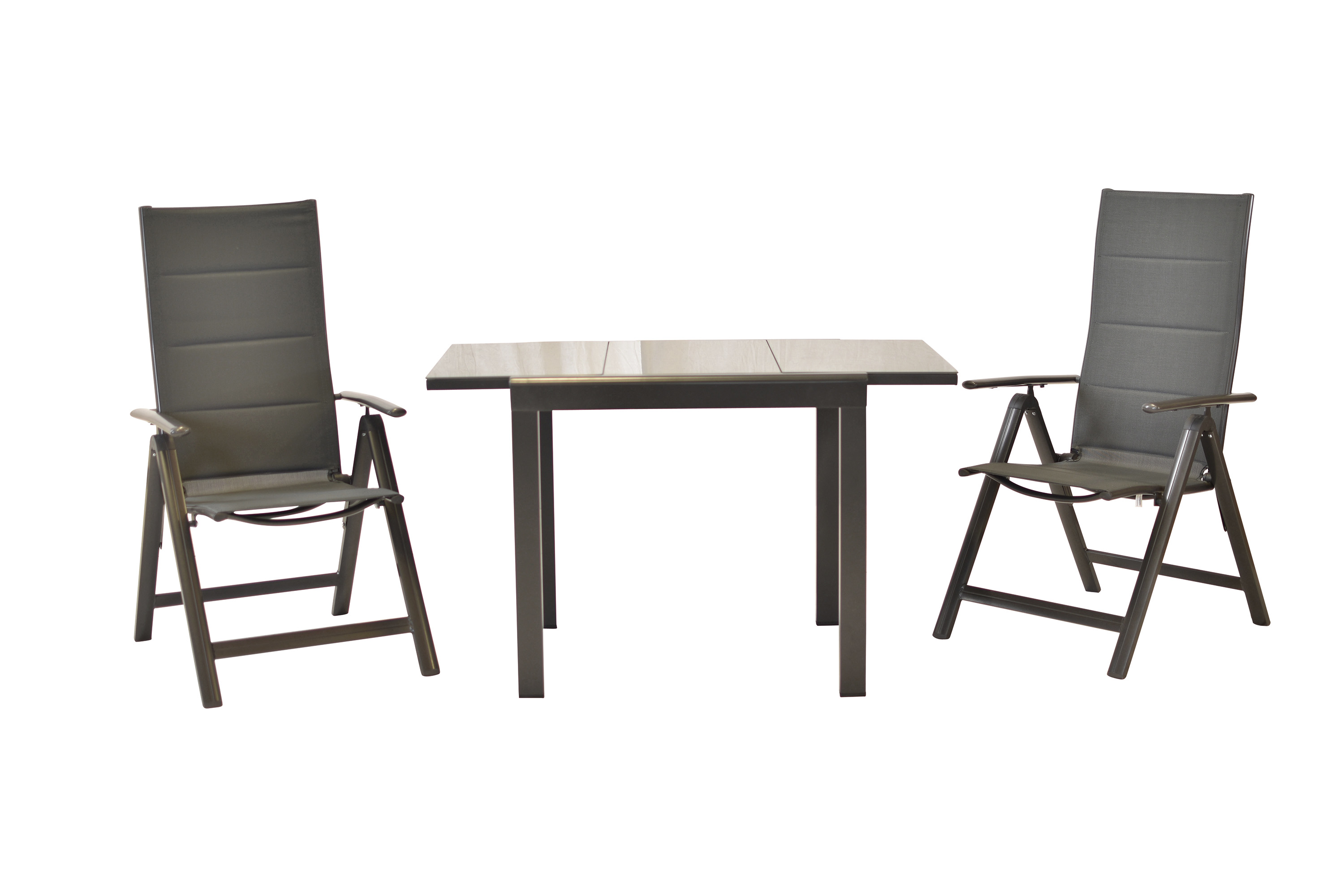 Taviano Gartenmöbel Set 3tlg., 2 Klappsessel, Balkonausziehtisch 80 (120) x 70 cm Taviano Gartenmöbel Set 3tlg., 2 Klappsessel, Balkonausziehtisch 80 (120) x 70 cm