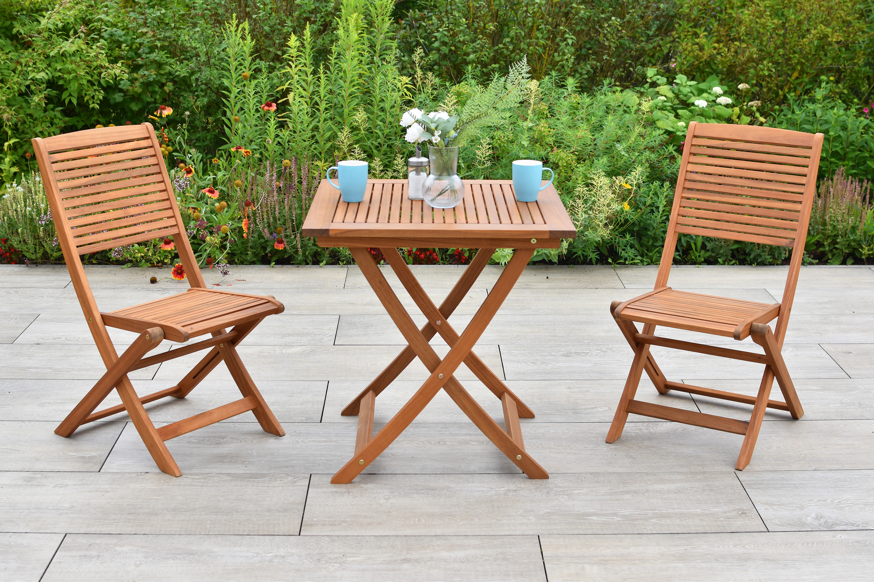 Bali Set 3tlg., 2 Klappstühle, Klapptisch 70 x 70 cm, Akazie