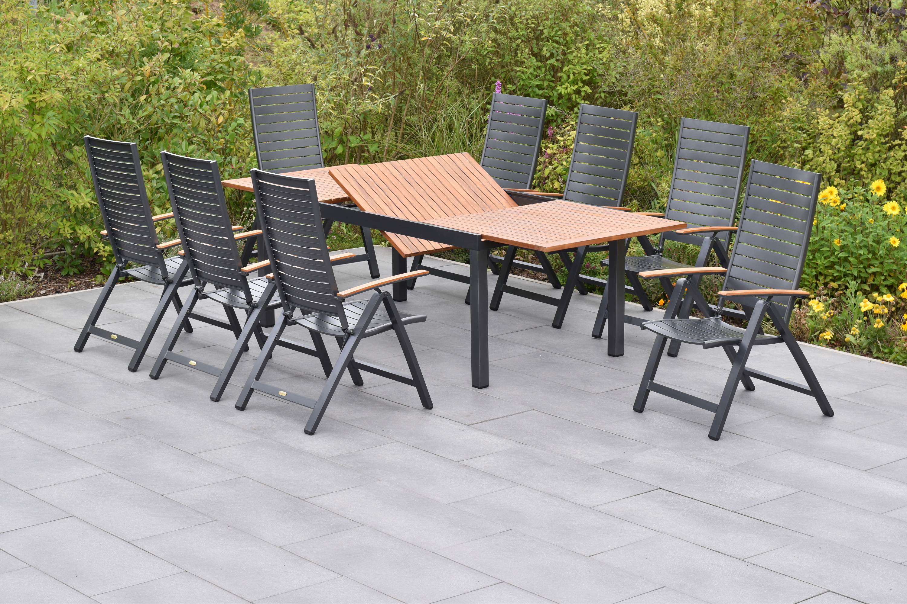 Astros Gartenmöbel Set 9tlg., 180 (250) x 100 cm