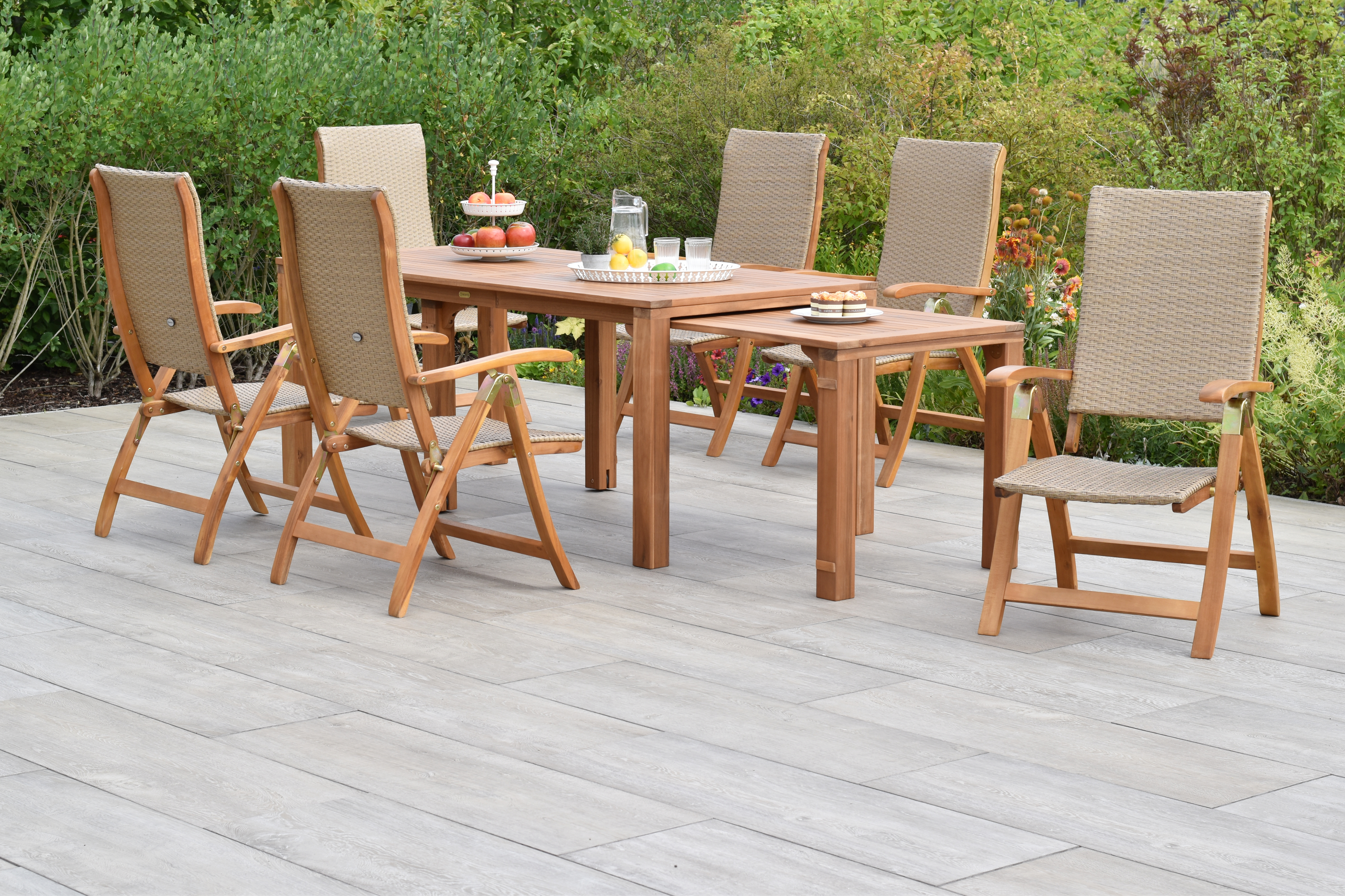 Capri Gartenmöbel Set 7tlg., flexibler Ausziehtisch