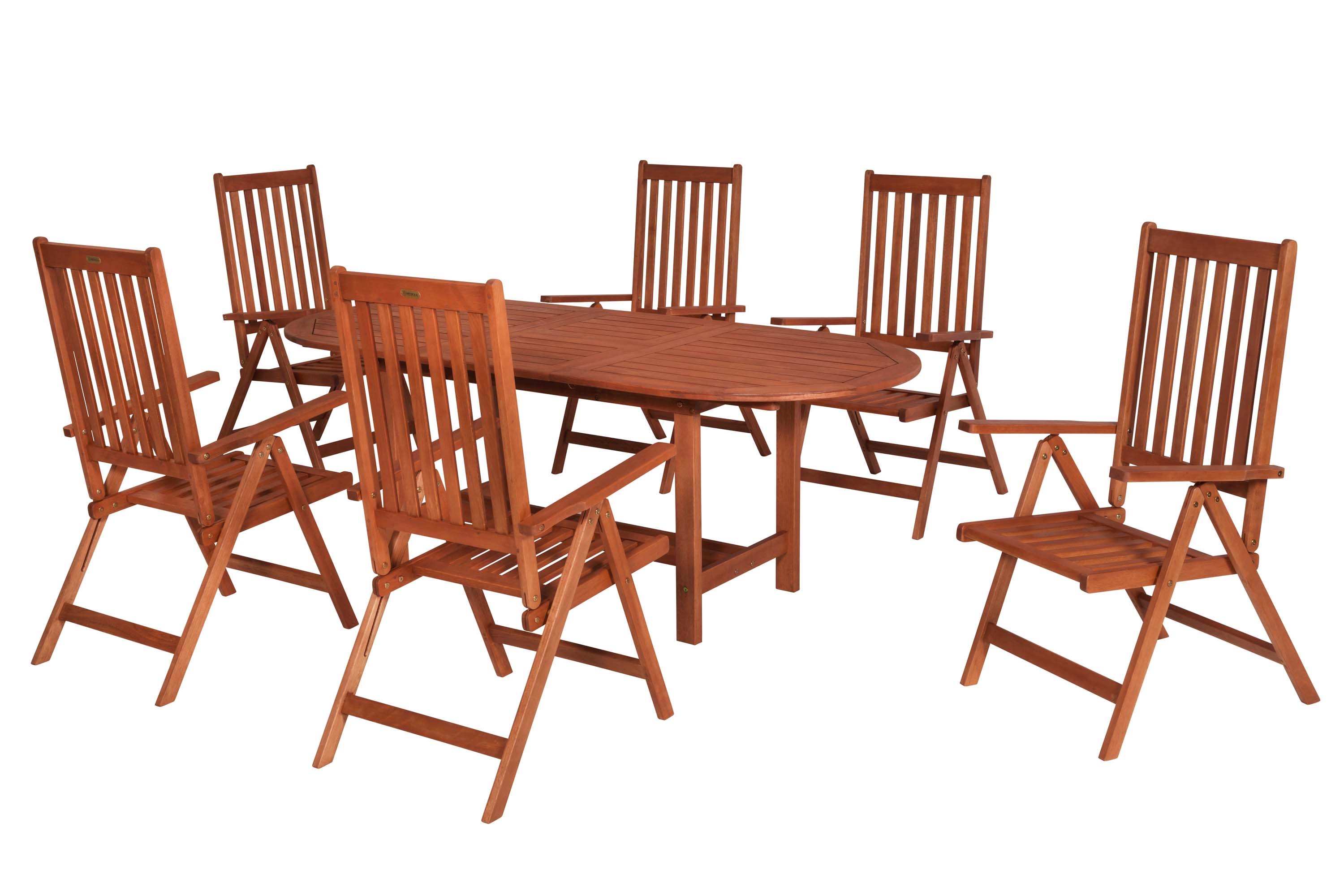 Vitoria Gartenmöbel Set 7tlg., 6 Klappsessel, Ausziehtisch 160 (210) x 90 cm