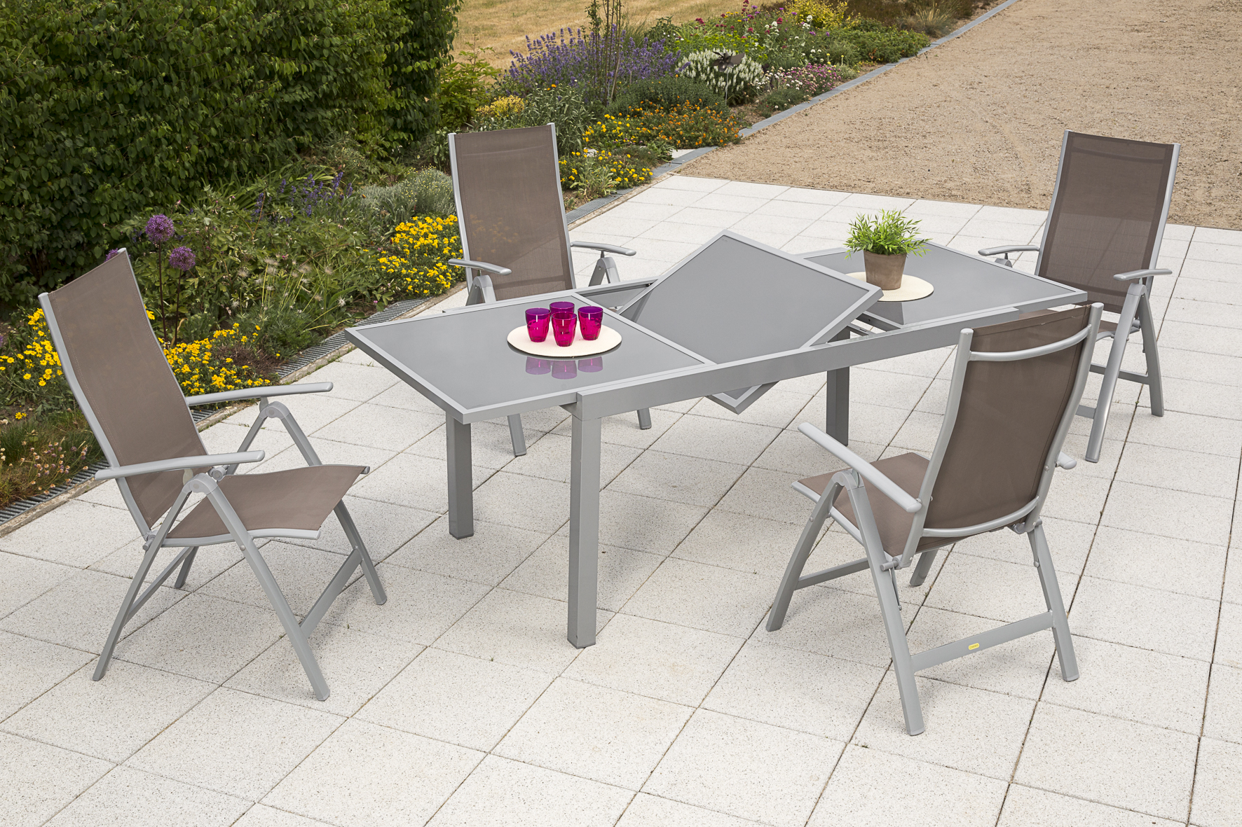 Carrara Set 5tlg., Ausziehtisch, taupe