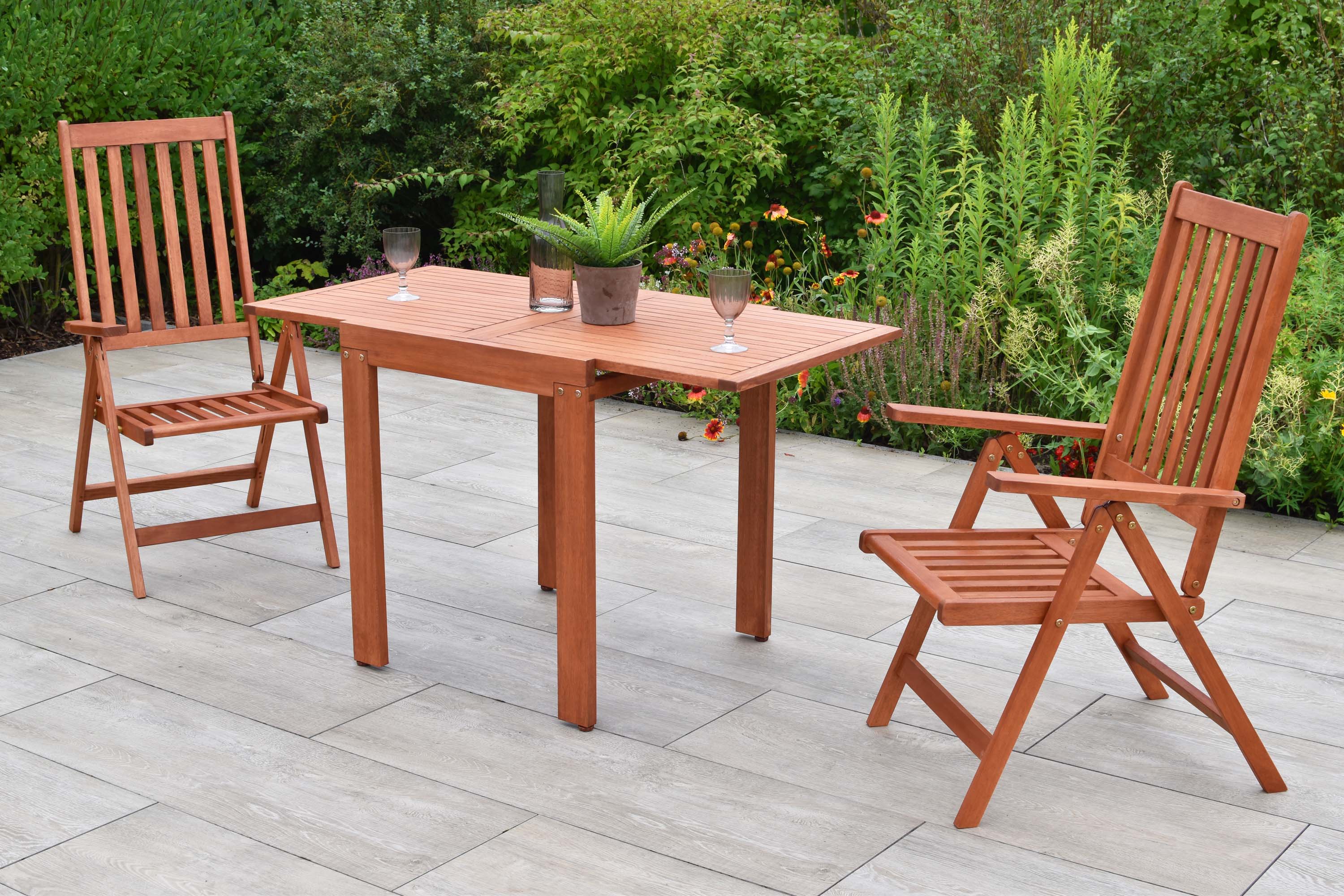 Vitoria Gartenmöbel Set 3tlg., 2 Klappsessel, Balkonausziehtisch