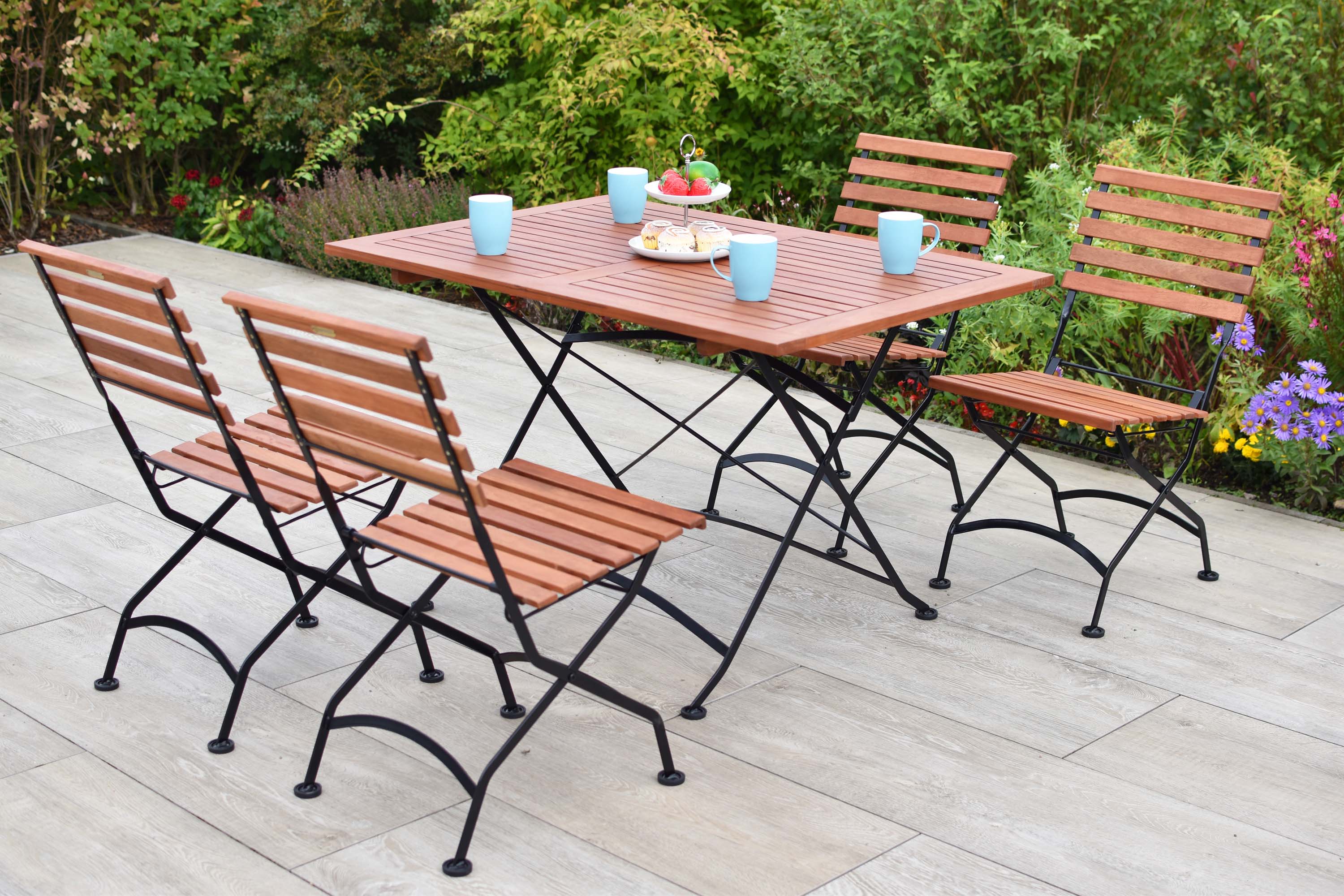 Schlossgarten Gartenmöbel Set 5tlg., Klappstühle & 120 x 80 cm