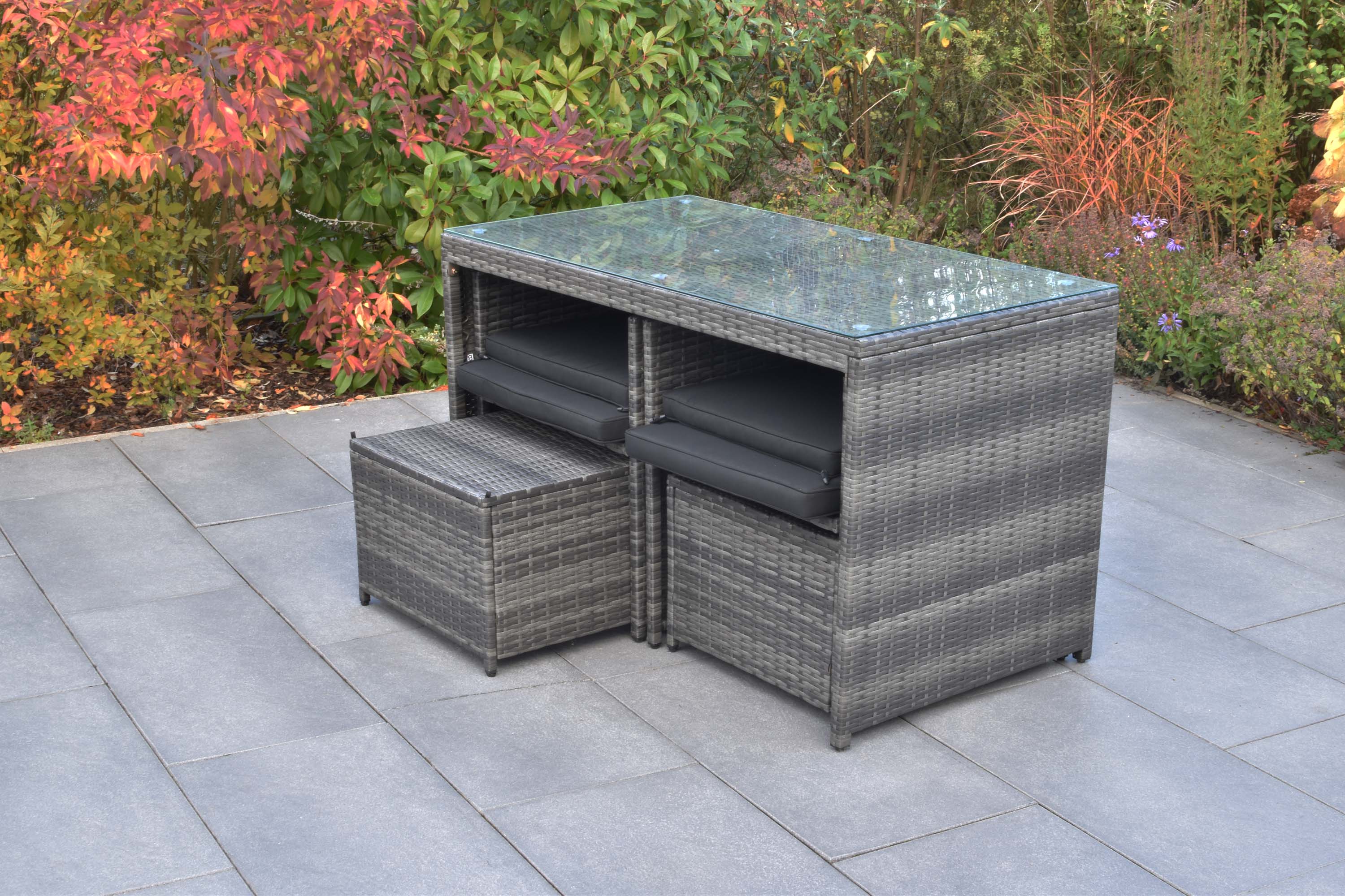 Merano Gartenmöbel Set 11tlg., 2 Sessel, 2 Hocker, 1 Tisch, Stahl/Kunststoffgeflecht