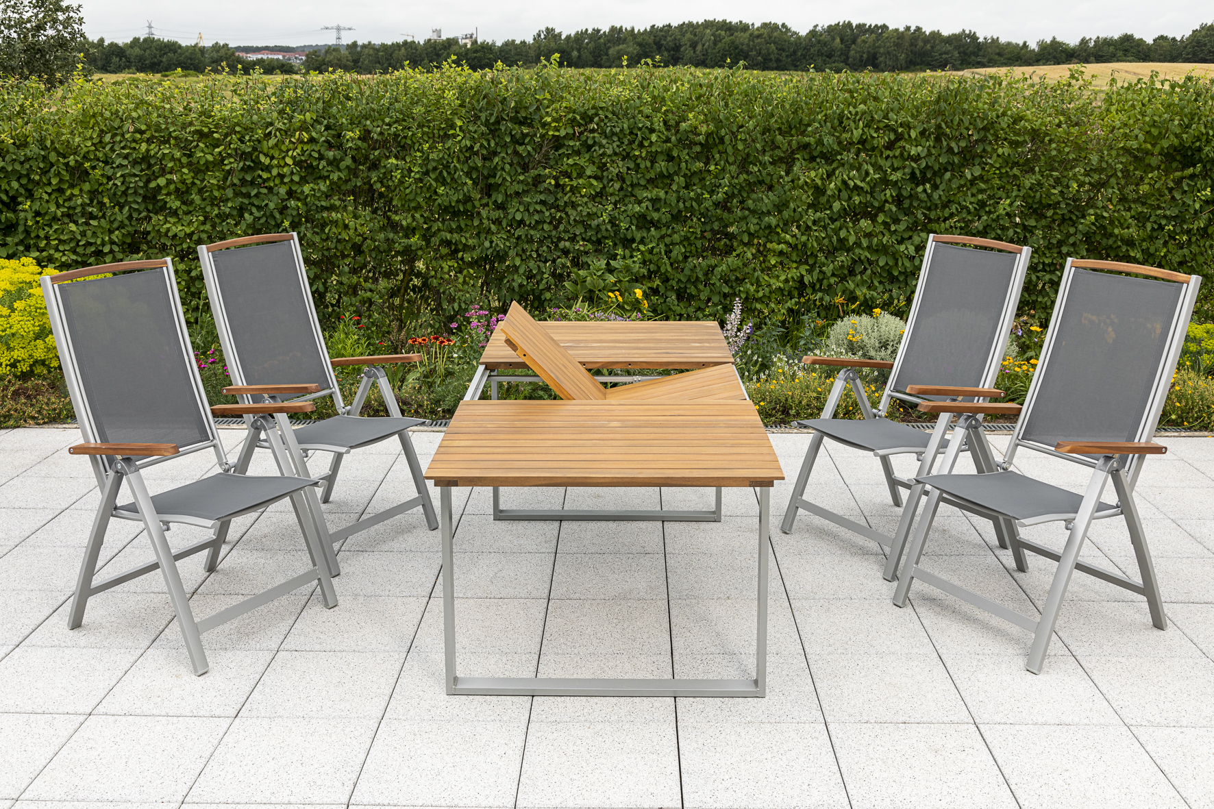 50238-219-2 Siena Set 5tlg., Klappsessel & Ausziehtisch, silber/schwarz