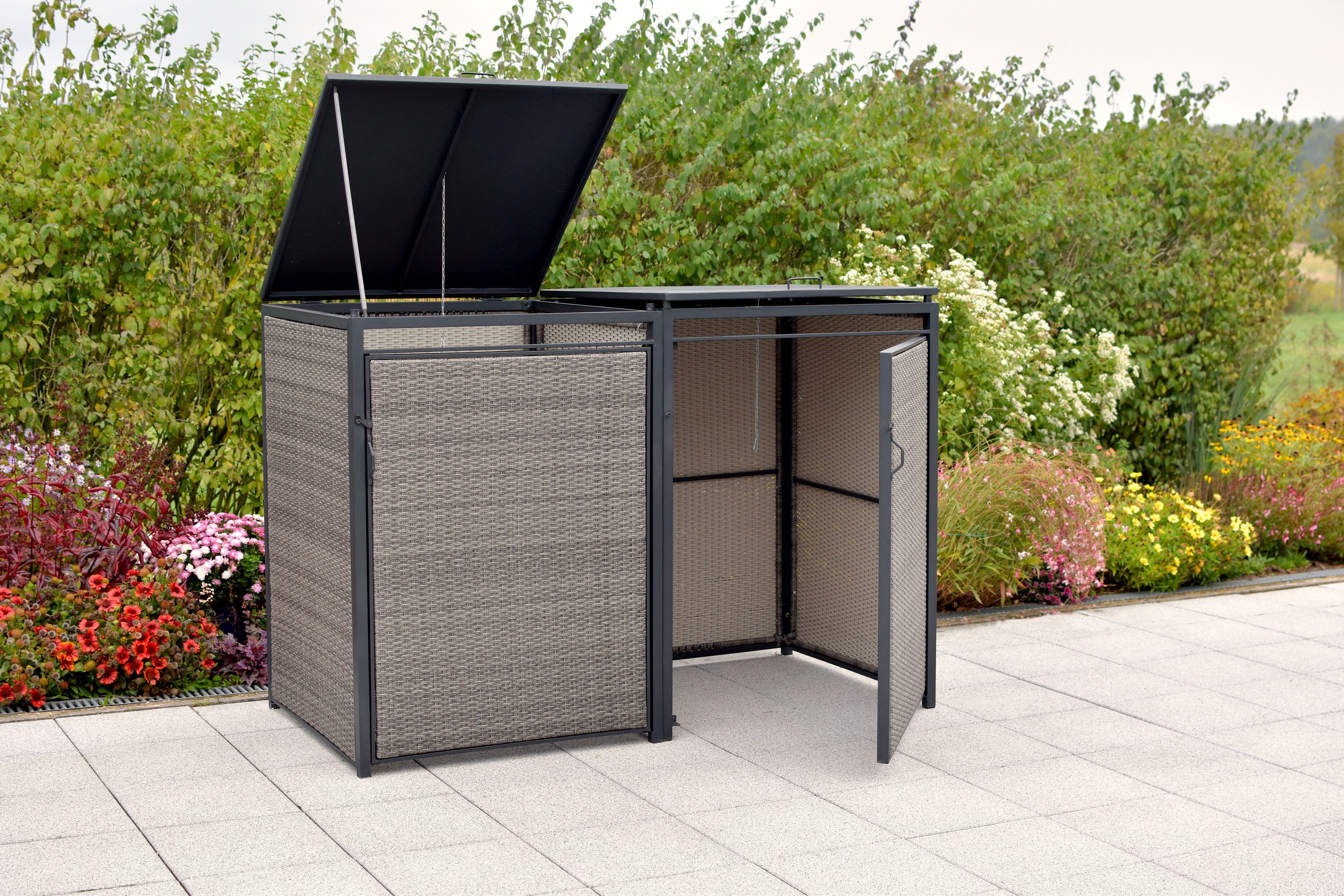 Mülltonnenabdeckung 2er Set, 240 Litern, Aluminium/Kunststoffgeflecht