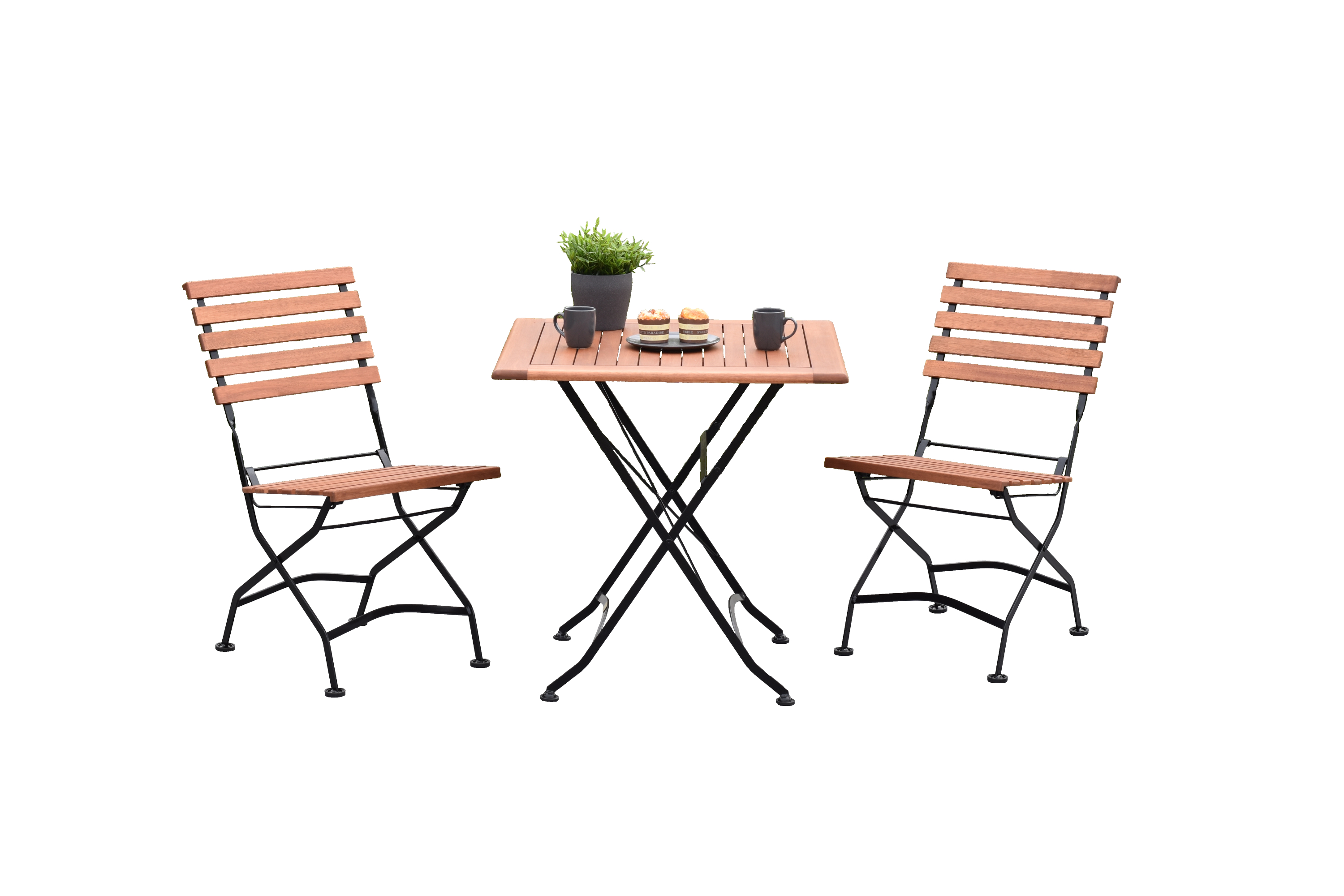 Schlossgarten Gartenmöbel Set 3tlg., Klappstühle & 75 x 75 cm