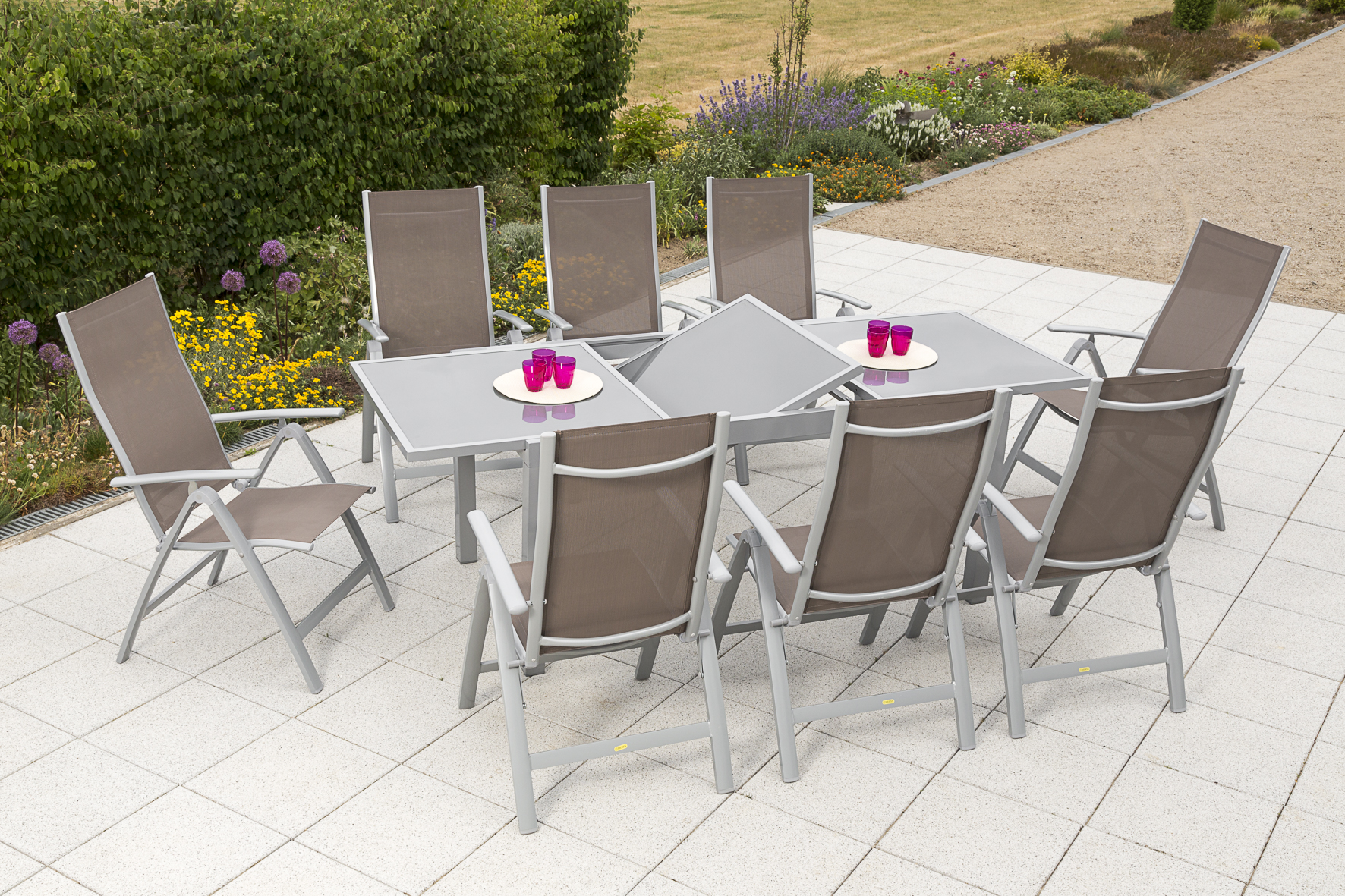 Carrara Gartenmöbel Set 9tlg., Ausziehtisch, taupe