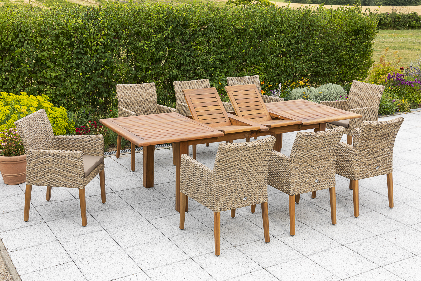 Ranzano Gartenmöbel Set 9tlg., Doppelausziehtisch