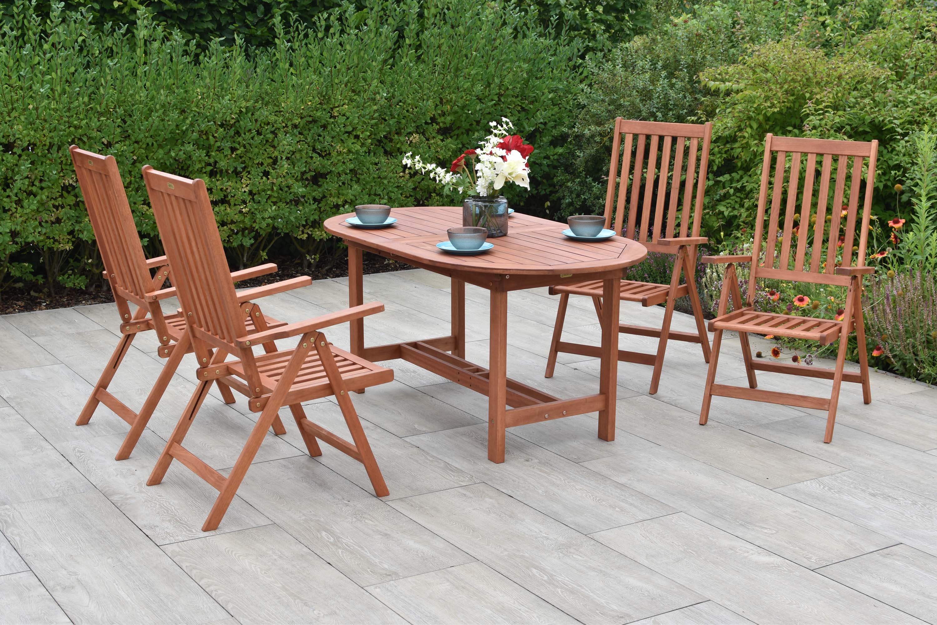 Vitoria Gartenmöbel Set 5tlg., 4 Klappsessel, Ausziehtisch 160 (210) x 90 cm