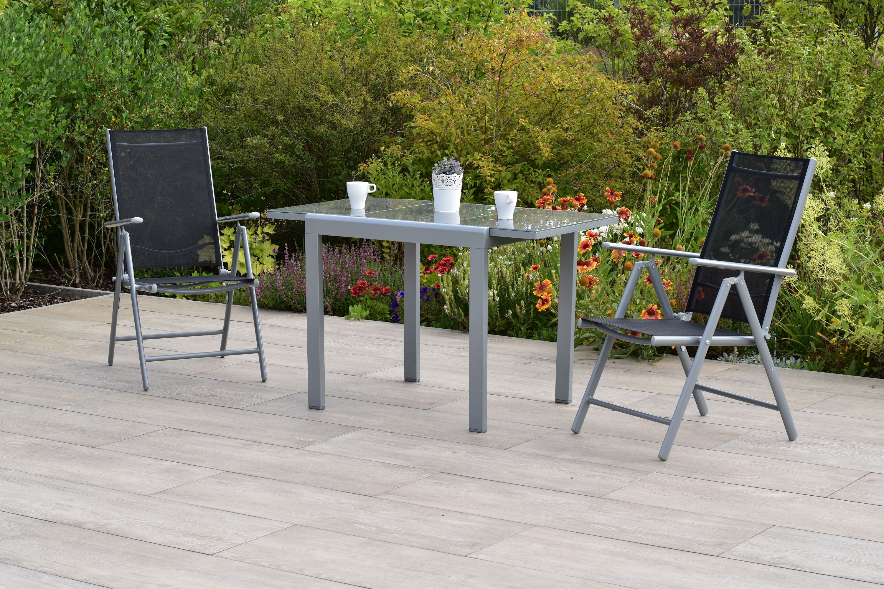 Amalfi Set 3tlg., 2 Klappsessel, Balkonausziehtisch 80 (120) x 70 cm, 