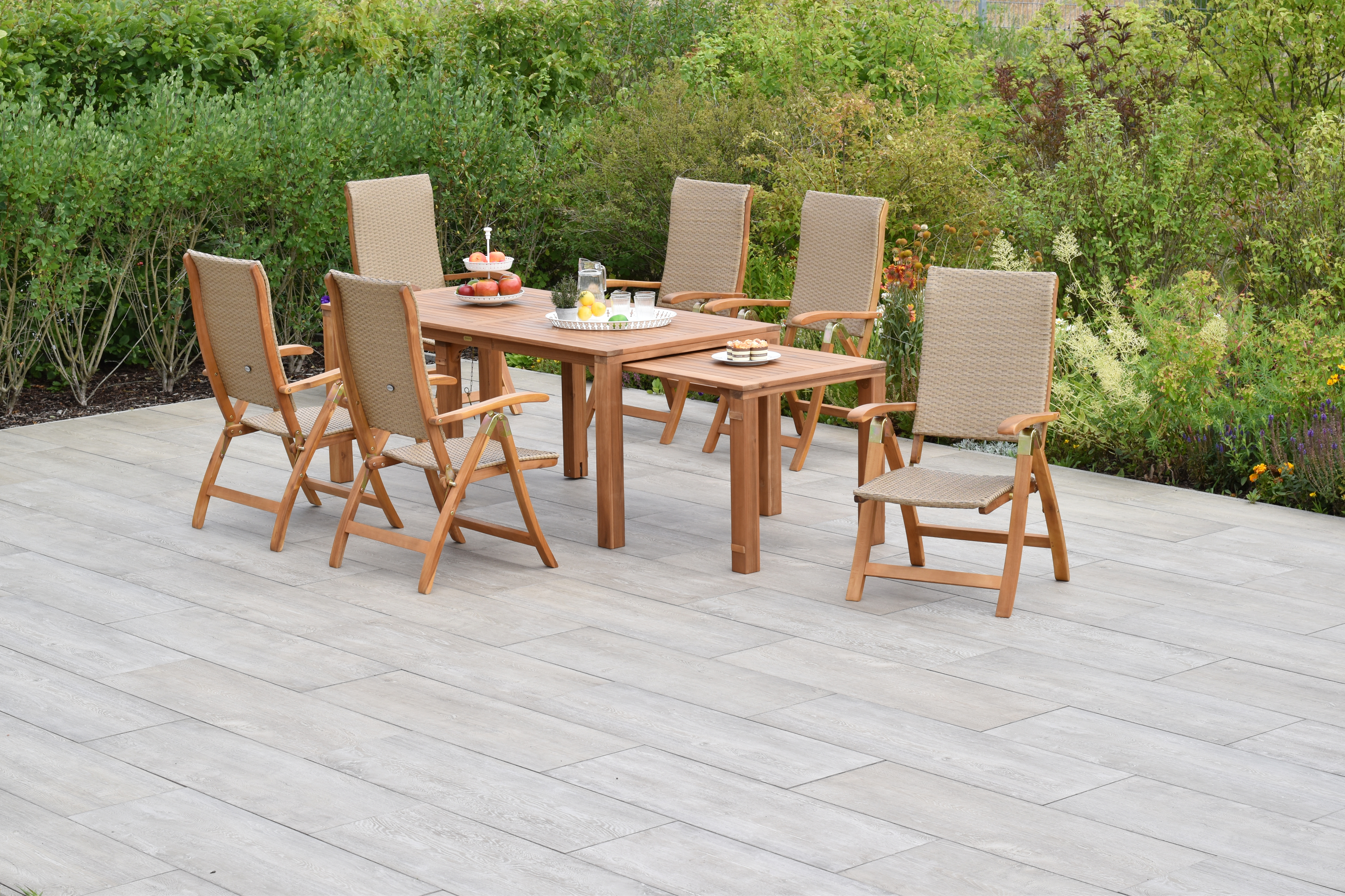 Capri Gartenmöbel Set 7tlg., flexibler Ausziehtisch
