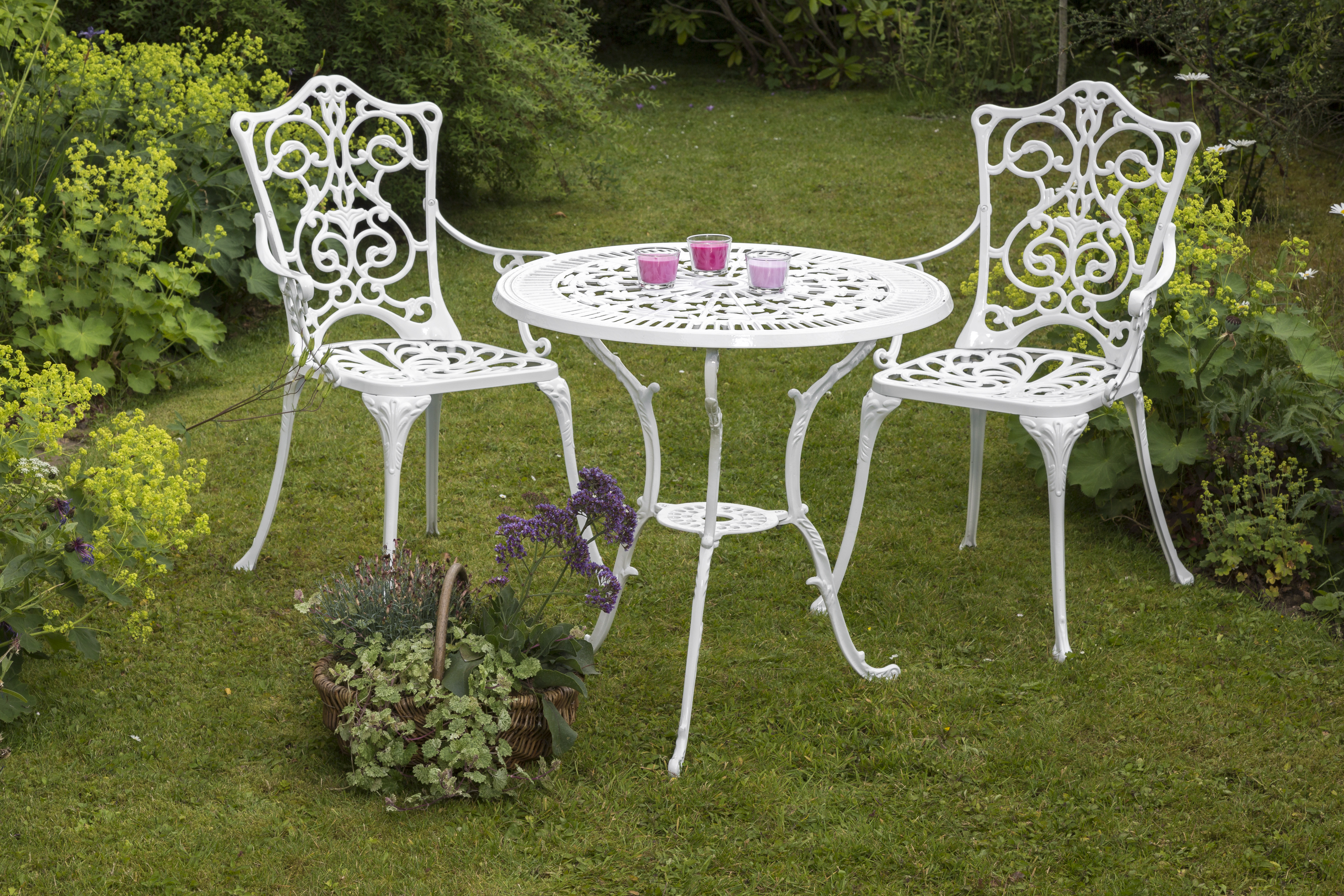 Lugano Gartenmöbel Set 3tlg., Aluminiumguss, weiß