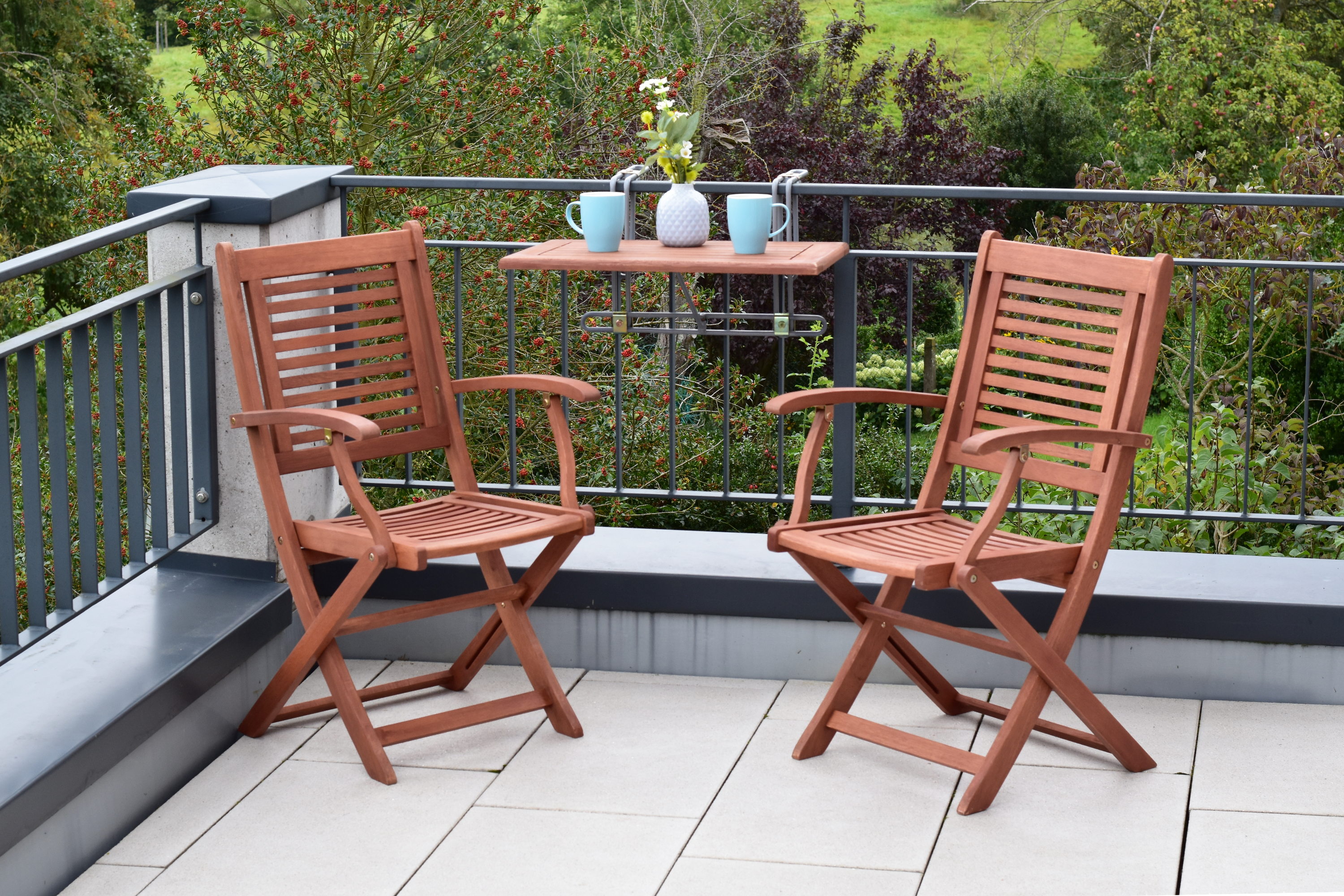 Cordoba Set 3tlg., 2 Klappsessel, Balkonhängetisch, Eukalyptus