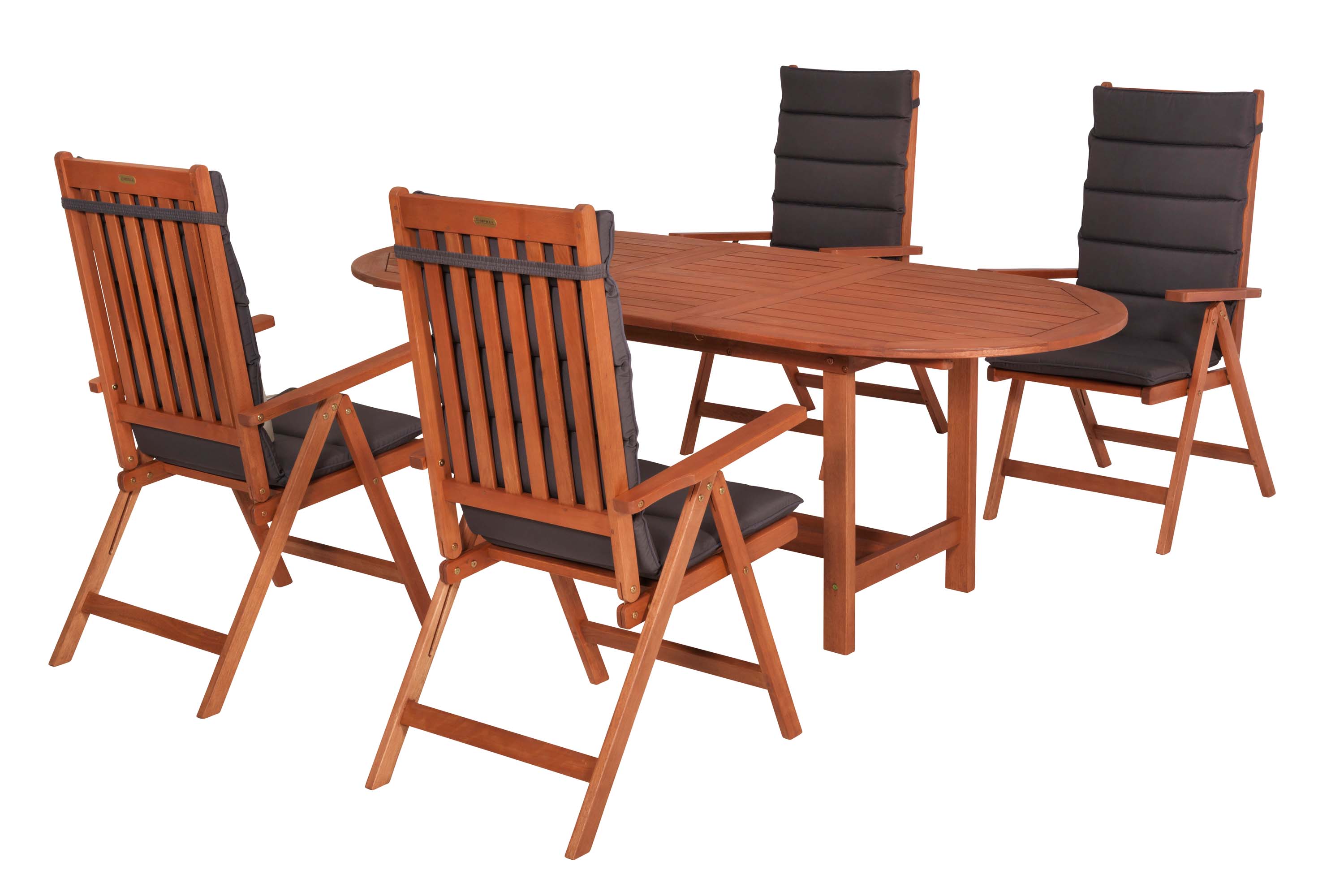 Vitoria Gartenmöbel Set 9tlg., 4 Klappsessel, 4 graue Auflagen, Ausziehtisch 160 (210) x 90 cm Vitoria Gartenmöbel Set 9tlg., 4 Klappsessel, 4 graue Auflagen, Ausziehtisch 160 (210) x 90 cm