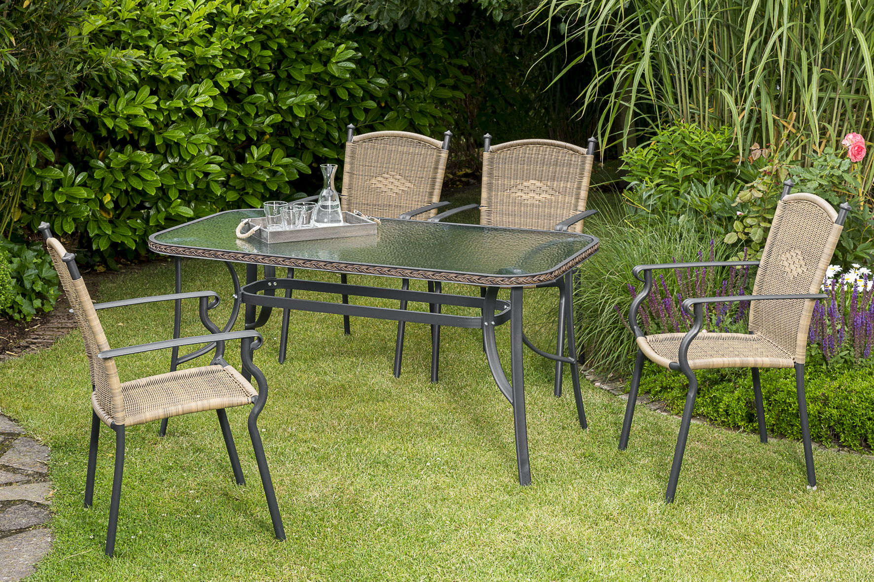 Roma Gartenmöbel Set 5tlg., 150 x 80 cm, natur