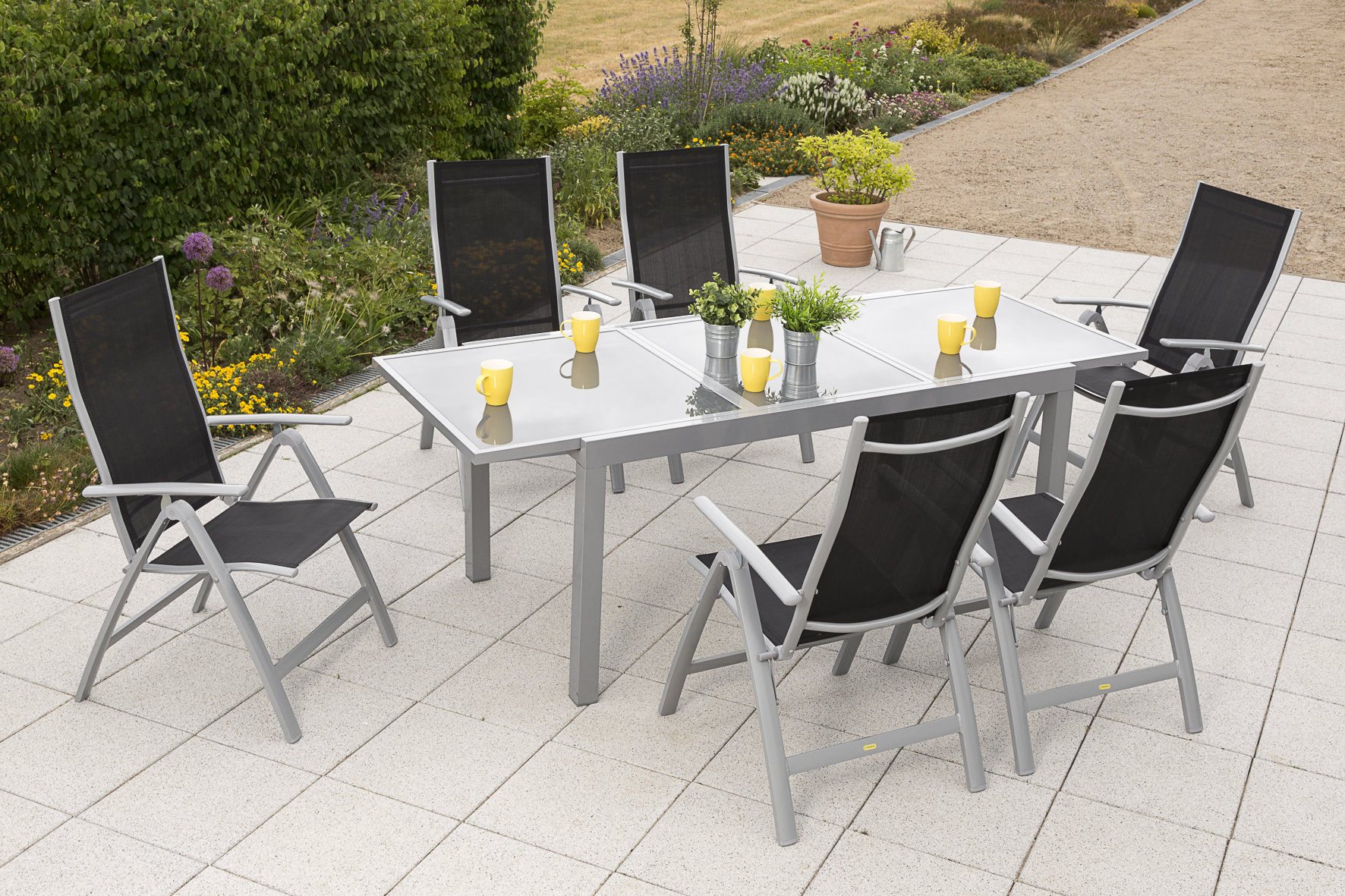 Carrara Gartenmöbel Set 7tlg., Ausziehtisch, schwarz