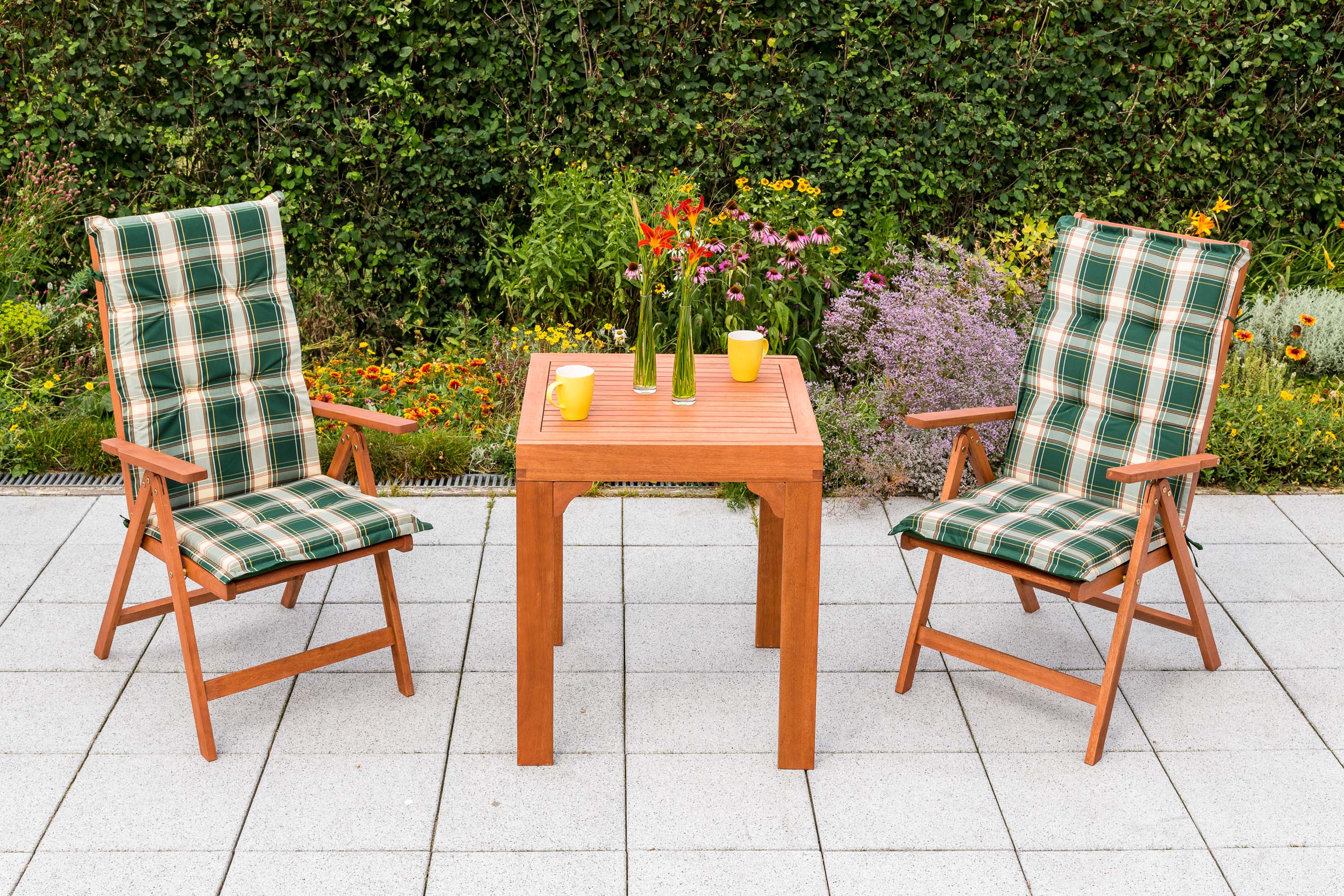 Vitoria Gartenmöbel Set 5tlg., 2 Klappsessel, 2 Wendeauflagen grün, Balkonausziehtisch