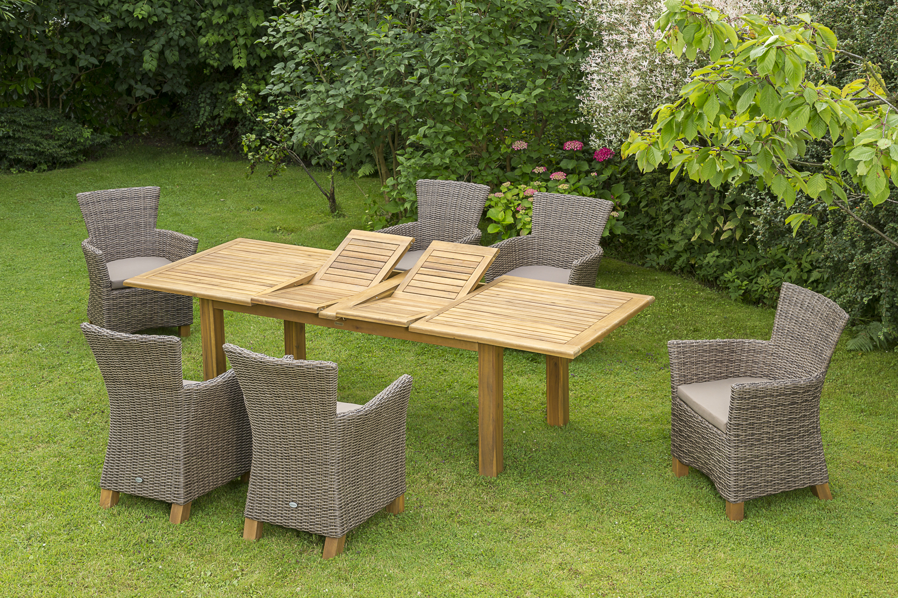 Toskana Gartenmöbel Set 7tlg., Doppelausziehtisch, natur