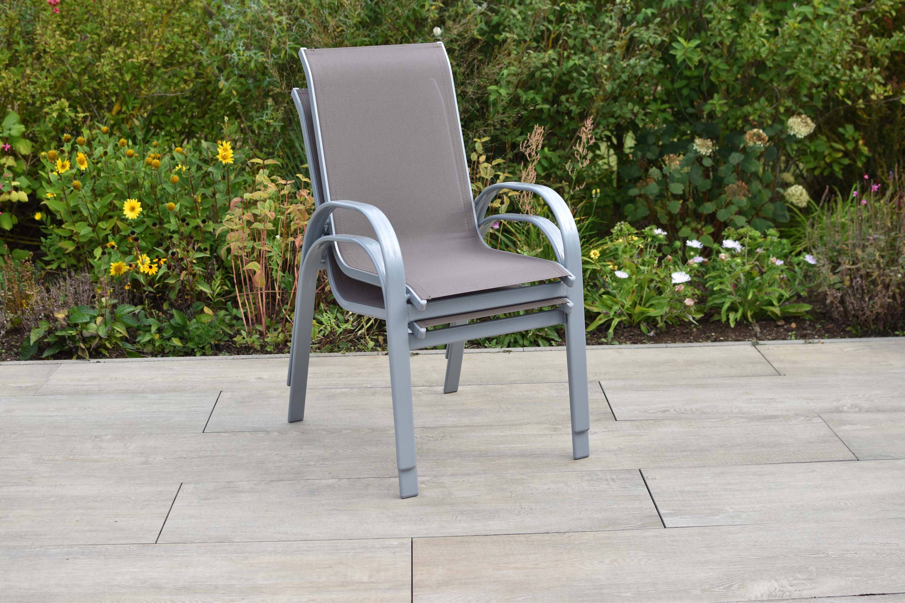 Amalfi Gartenmöbel Set 7tlg., 6 Stapelsessel, Ausziehtisch 160 (220) x 90 cm, Aluminium/Textil