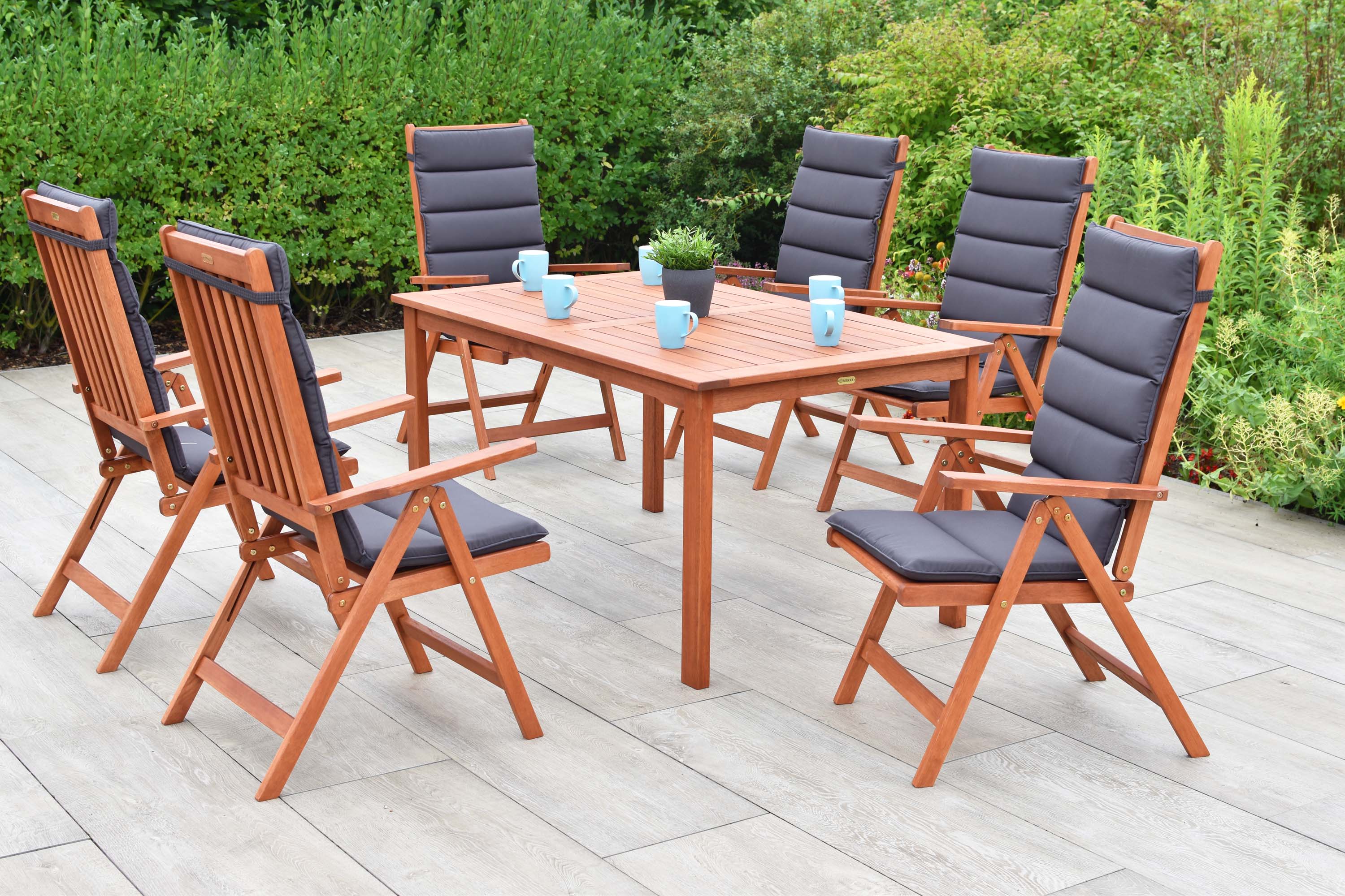 Vitoria Gartenmöbel Set 13tlg., 6 Klappsessel, 6 Auflagen, Tisch 150 x 90 cm Vitoria Gartenmöbel Set 13tlg., 6 Klappsessel, 6 Auflagen, Tisch 150 x 90 cm