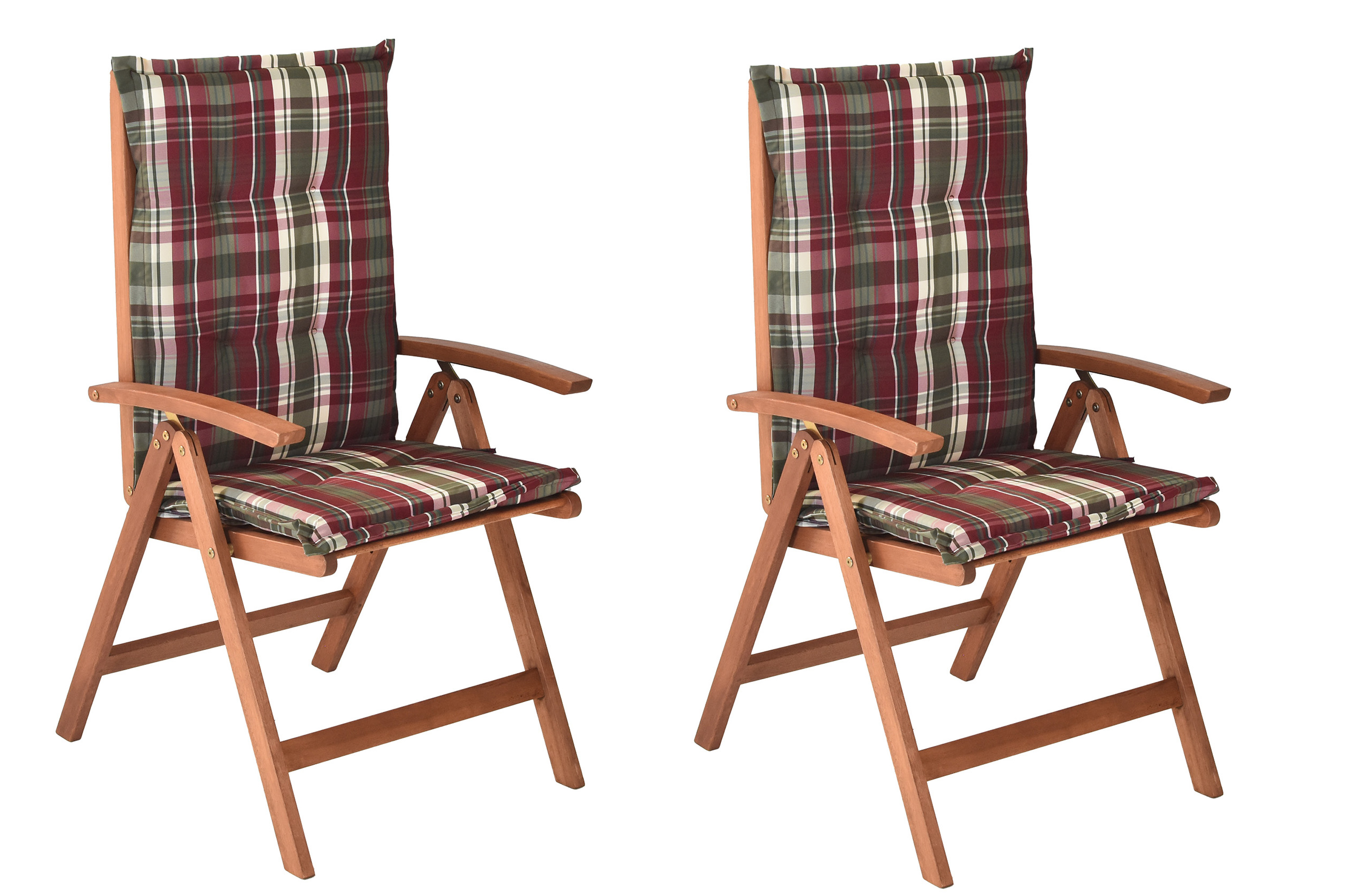 Gartensessel Borkum, 2er Set, klappbar, inkl. Auflage, Eukalyptus