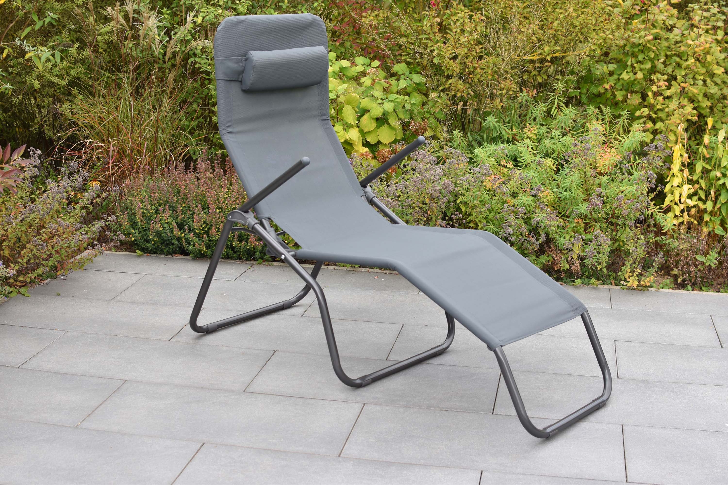 Wellnessliege XXL mit Kopfkissen, graphit/grau,Stahl/Textil Wellnessliege XXL mit Kopfkissen, graphit/grau,Stahl/Textil