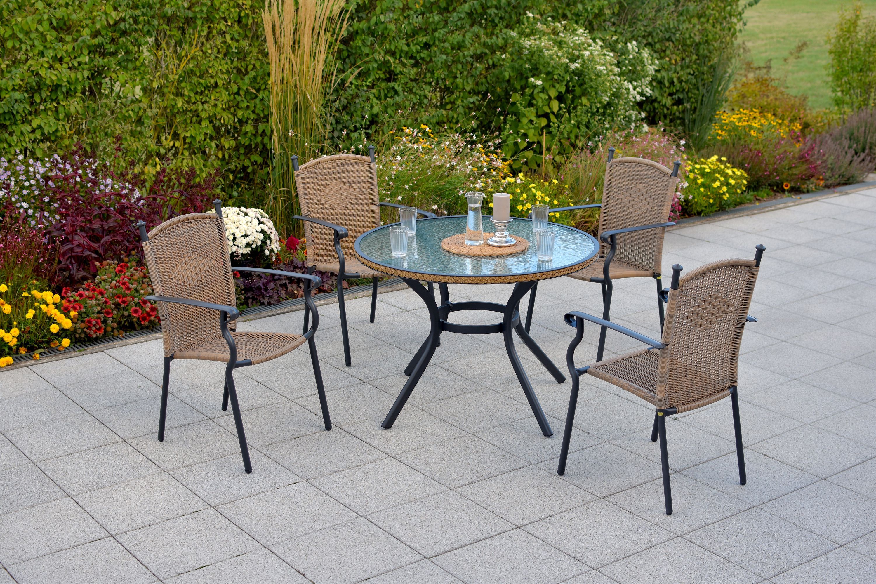 Roma Gartenmöbel Set 5tlg., Ø100 cm, natur