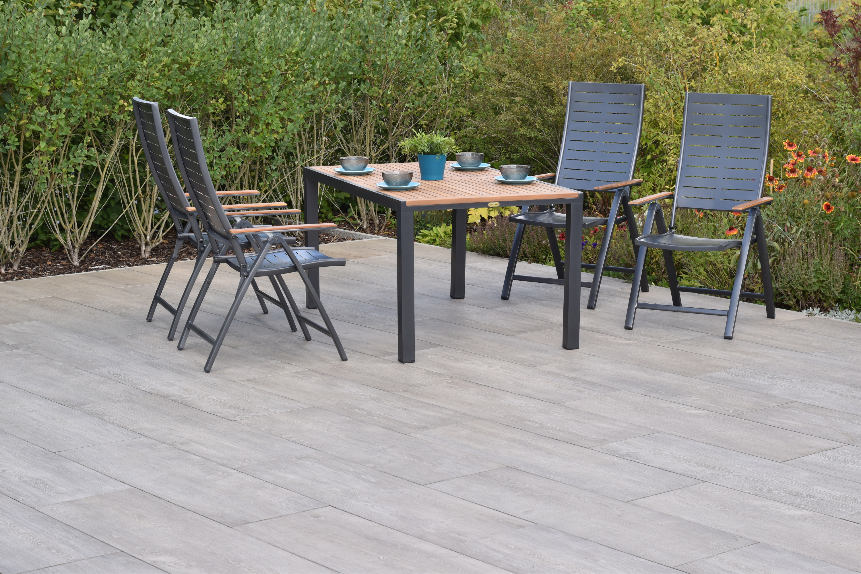 50802-217-1 Tinos Gartenmöbel Set 5tlg., Klappsessel & 150 x 90 cm