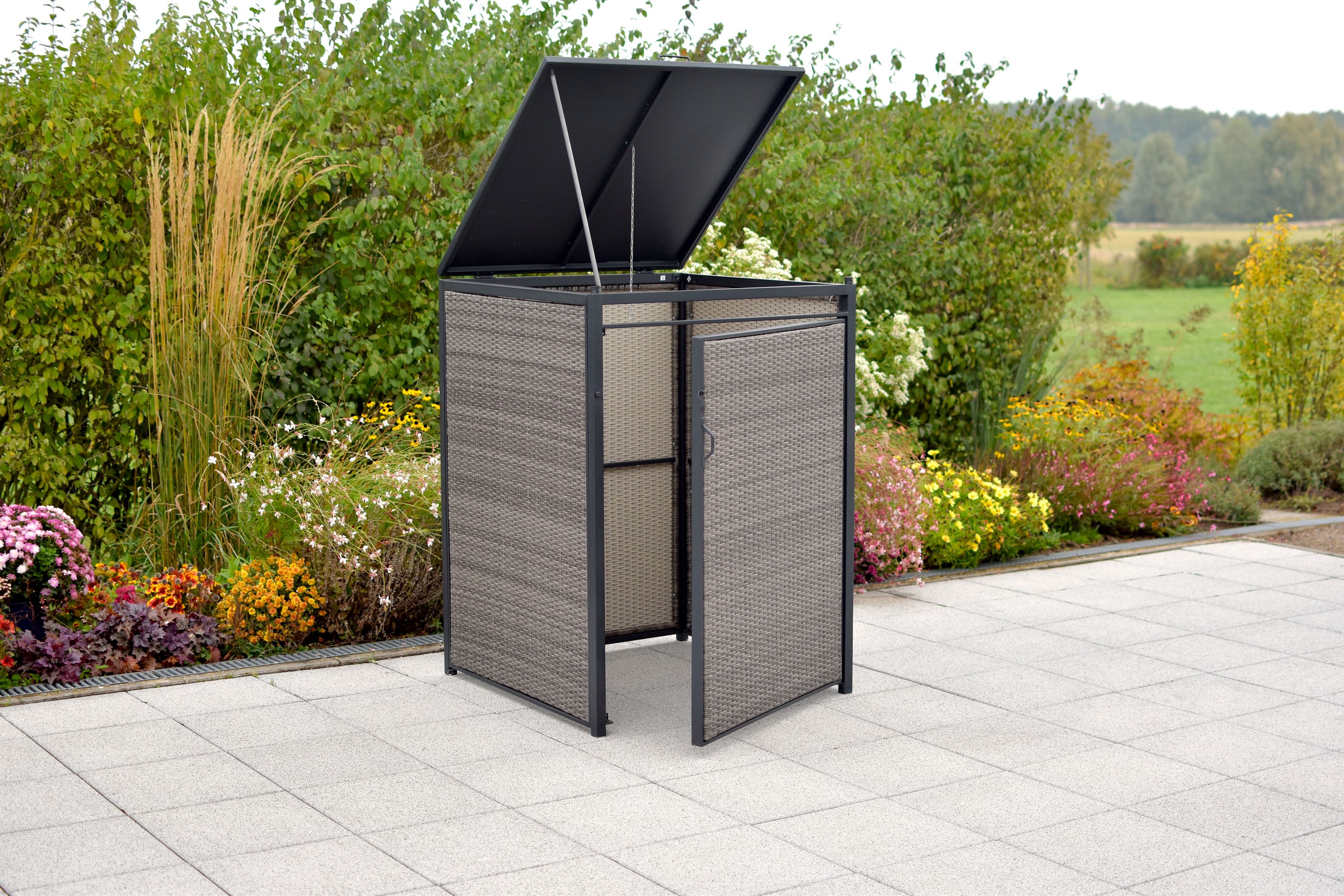 Mülltonnenabdeckung Basis, 240 Litern, Aluminium/Kunststoffgeflecht