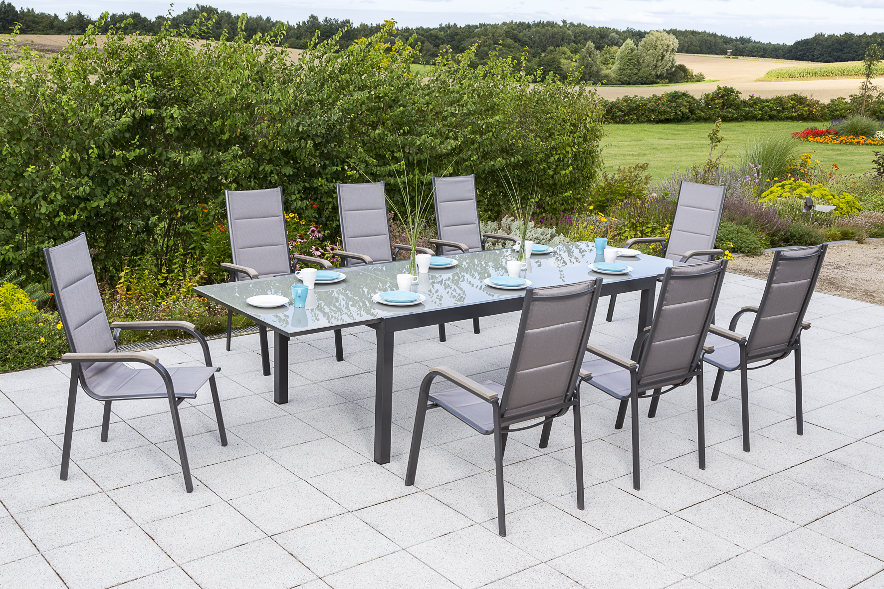 50302-217-1 Trivero Set 9tlg., Stapelsessel & Semi Ausziehtisch