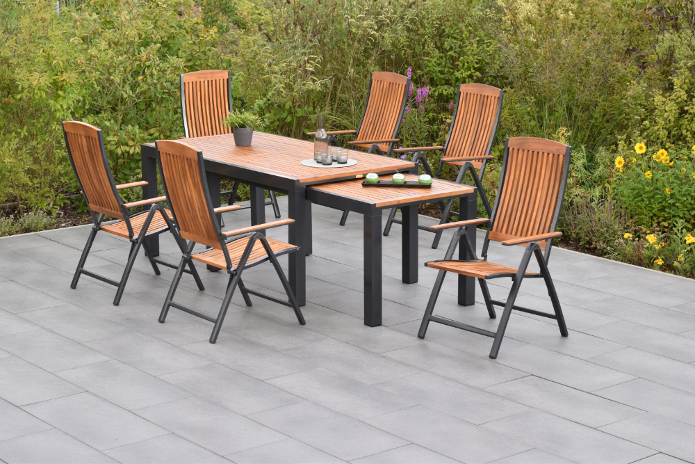 Athos Gartenmöbel Set 7tlg., Flex Ausziehtisch