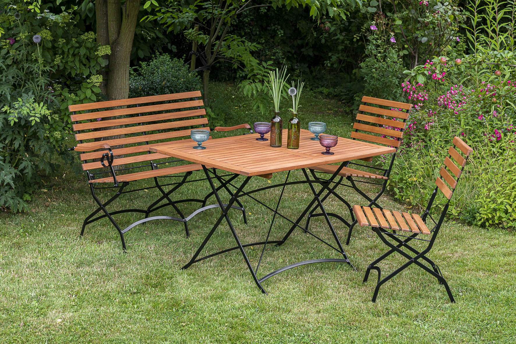 50131-217-1 Schlossgarten Set 4tlg., Klappstühle, Bank & 120x80 cm