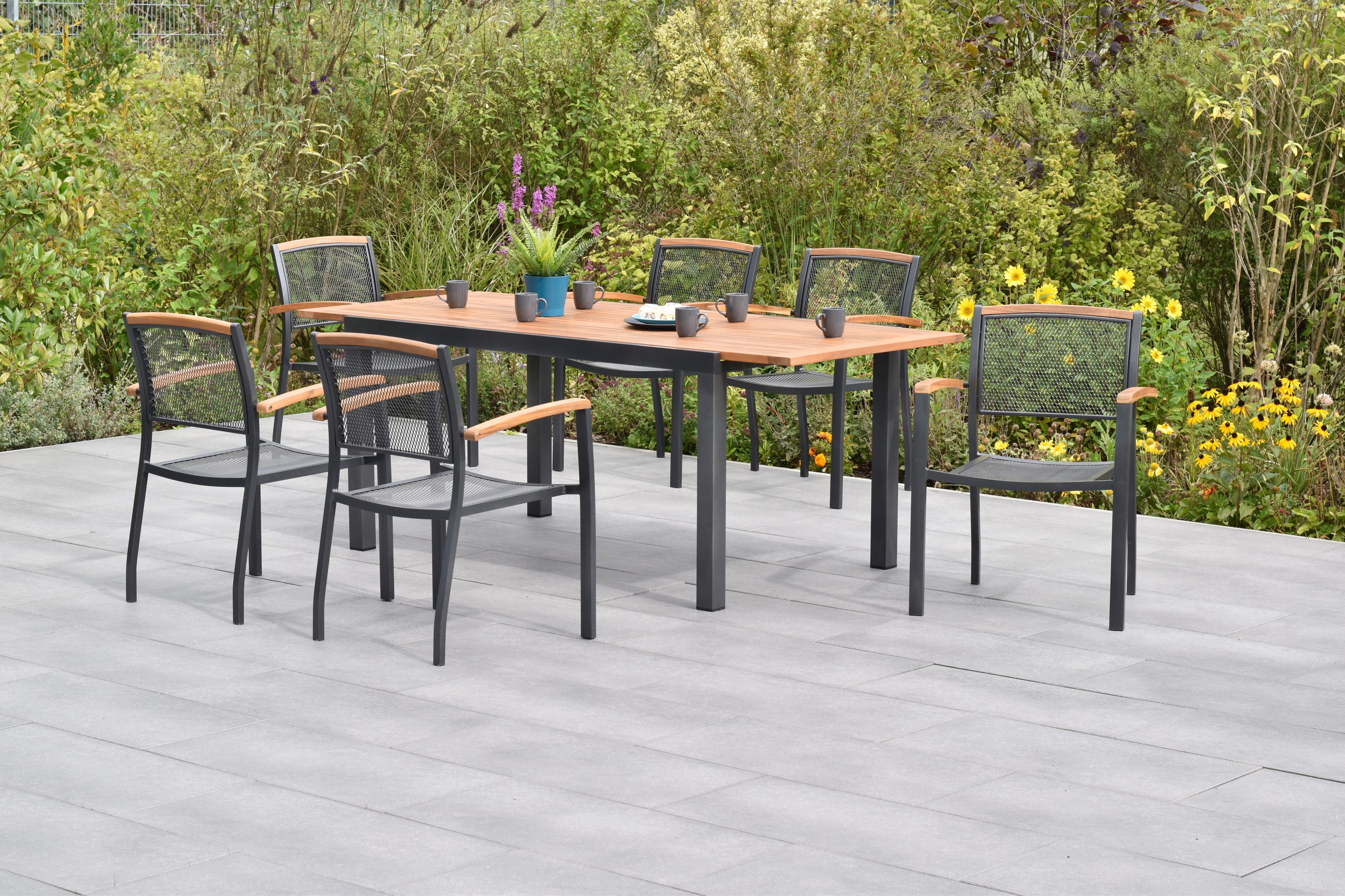 Tilos Set 7tlg., Stapelsessel & Ausziehtisch Tilos Set 7tlg., Stapelsessel & Ausziehtisch