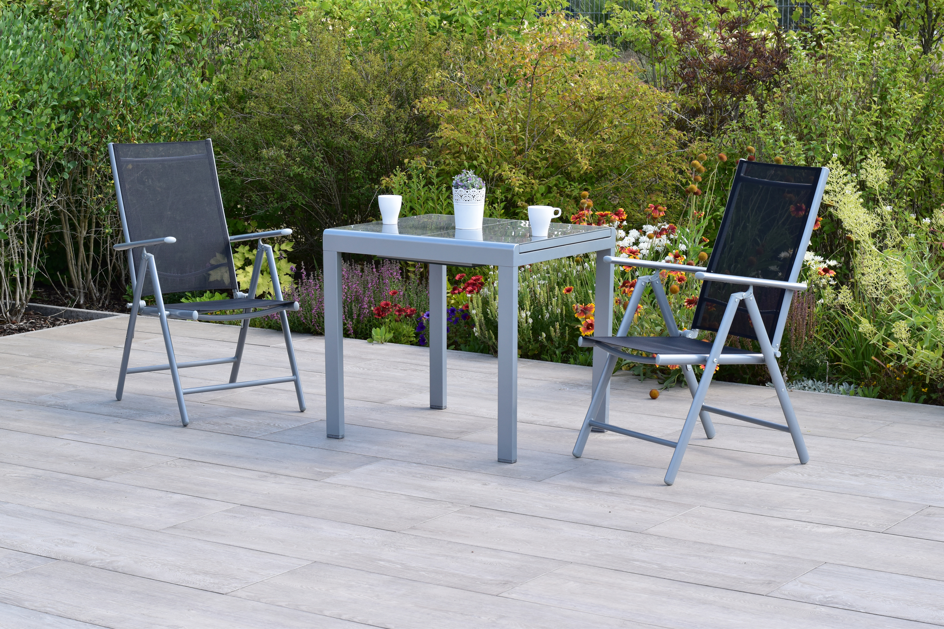 Amalfi Set 3tlg., 2 Klappsessel, Balkonausziehtisch 80 (120) x 70 cm, 