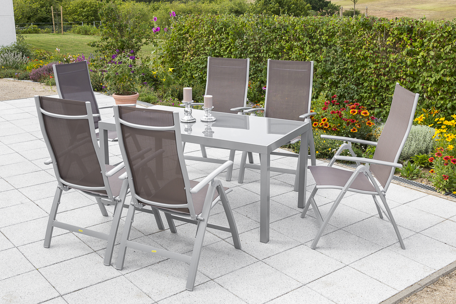 Carrara Gartenmöbel Set 7tlg., 150x90 cm, taupe