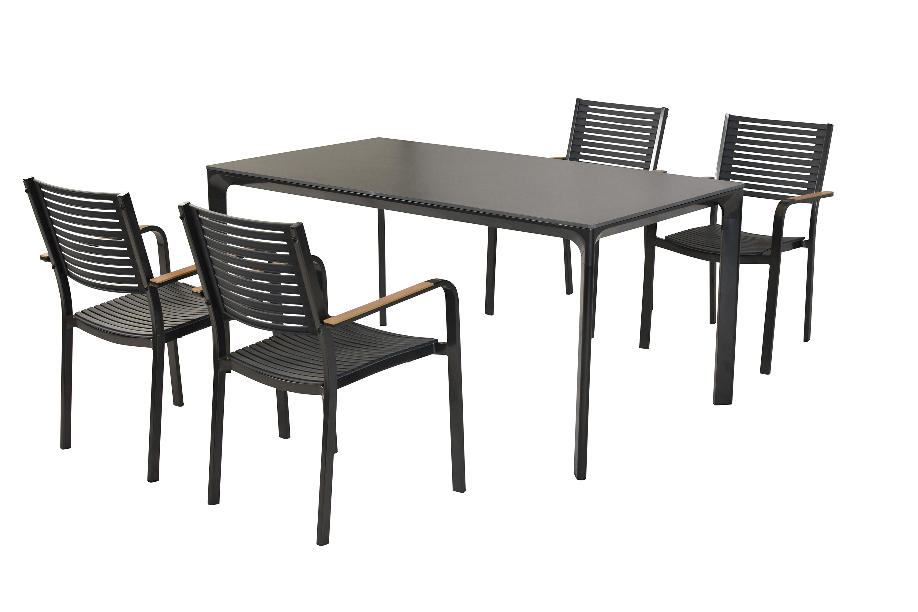 Paliano Gartenmöbel Set 5tlg., 4 Stapelsessel, Tisch 160 x 90 cm