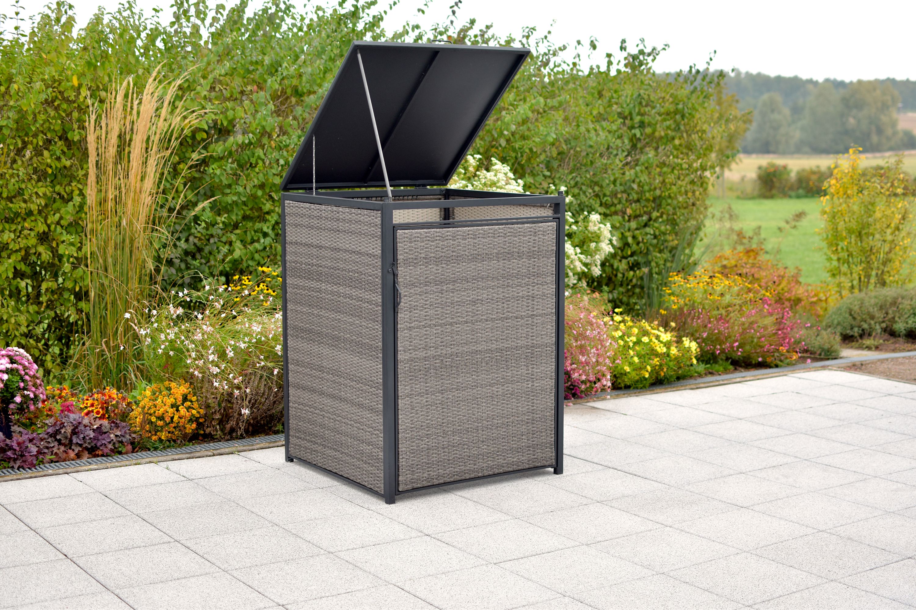 Mülltonnenabdeckung Basis, 80-120 Litern, Aluminium/Kunststoffgeflecht