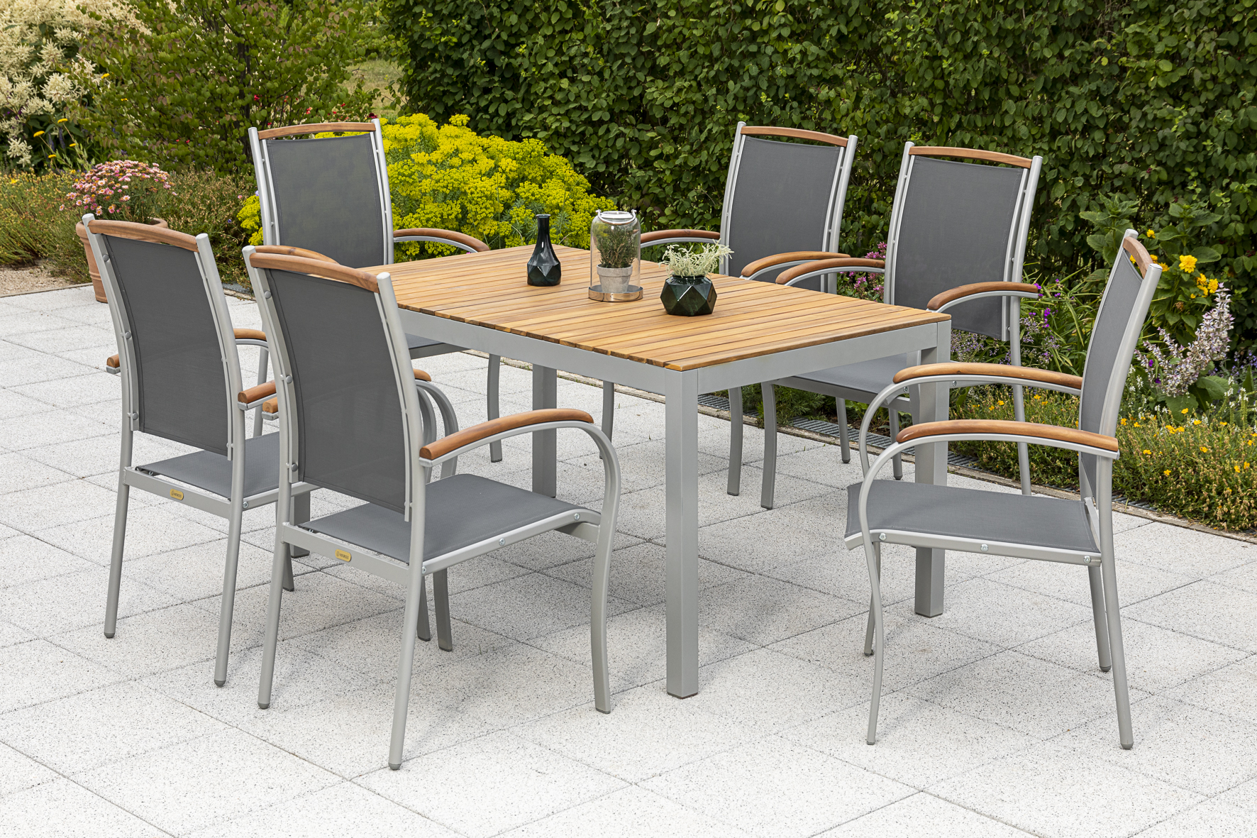 50230-219-1 Siena Set 7tlg., Stapelsessel & 150 x 90 cm, silber/schwarz