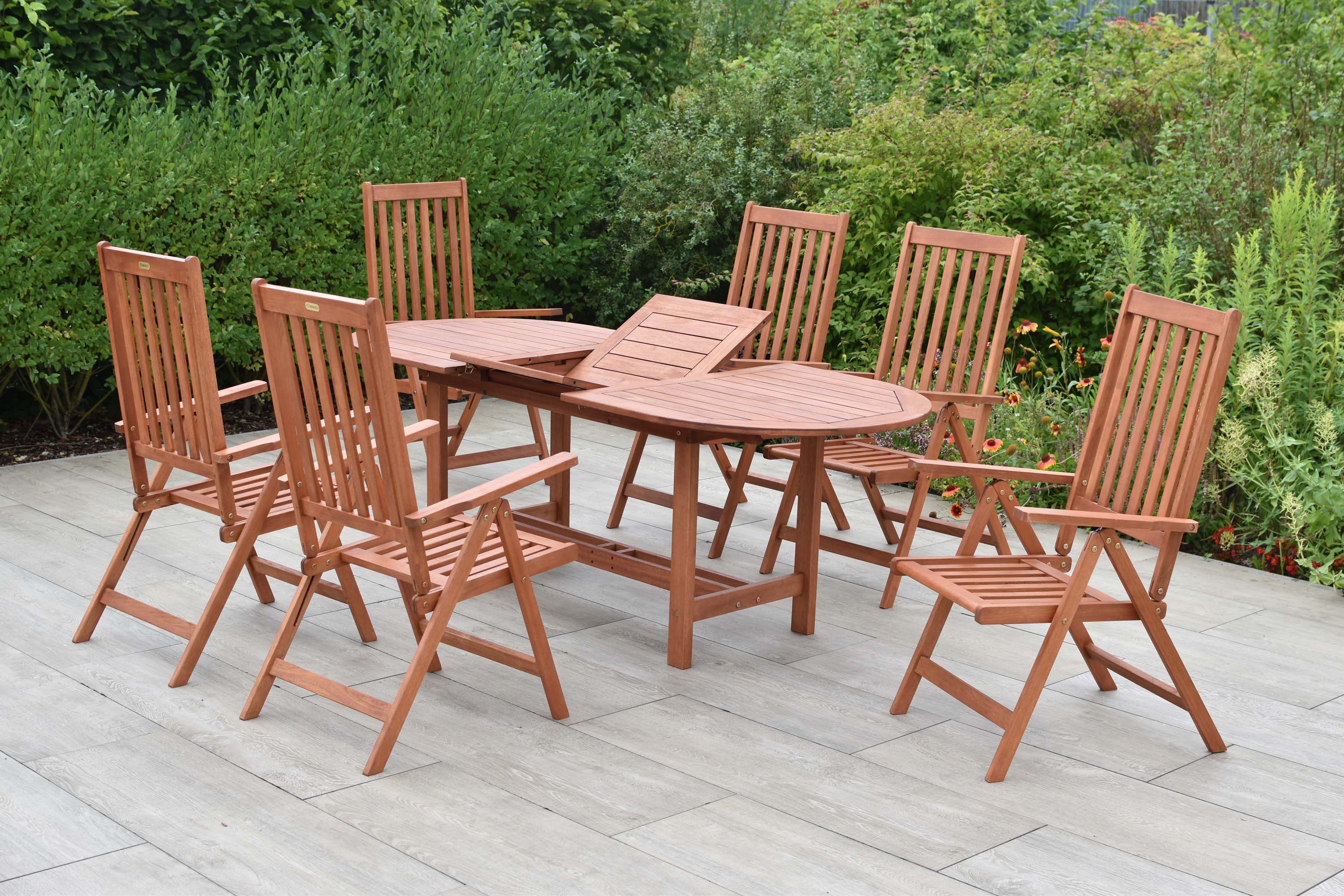 Vitoria Gartenmöbel Set 7tlg., 6 Klappsessel, Ausziehtisch 160 (210) x 90 cm