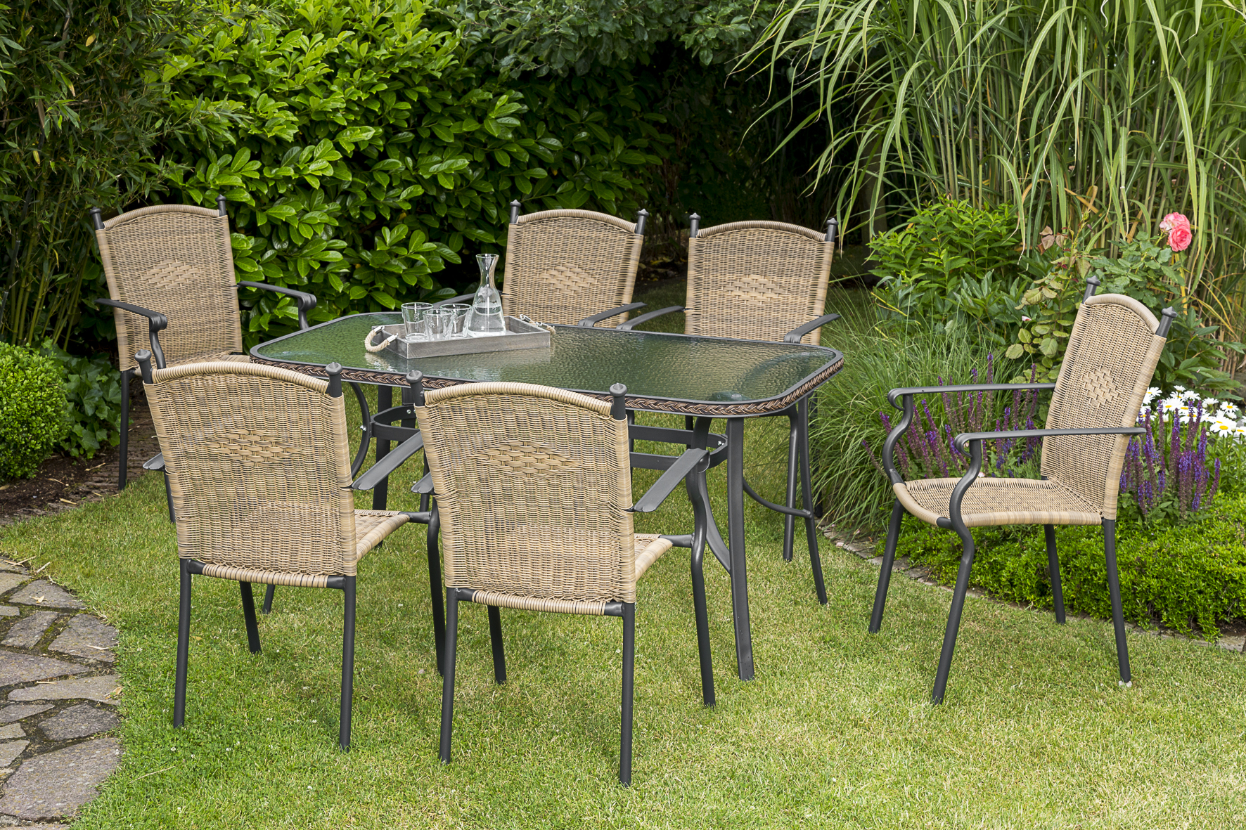 Roma Gartenmöbel Set 7tlg., 150 x 80 cm, natur