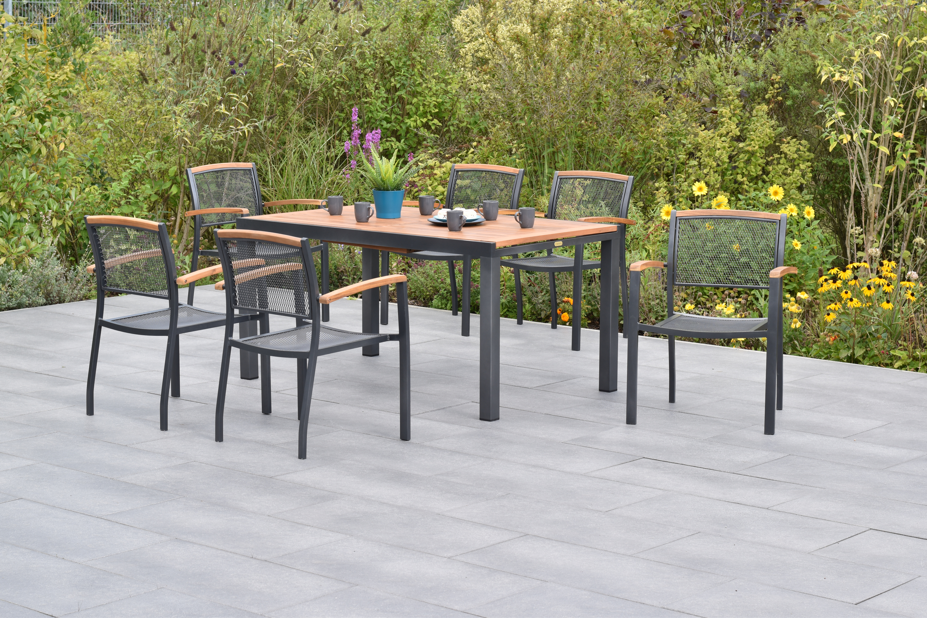 Tilos Set 7tlg., Stapelsessel & Ausziehtisch Tilos Set 7tlg., Stapelsessel & Ausziehtisch