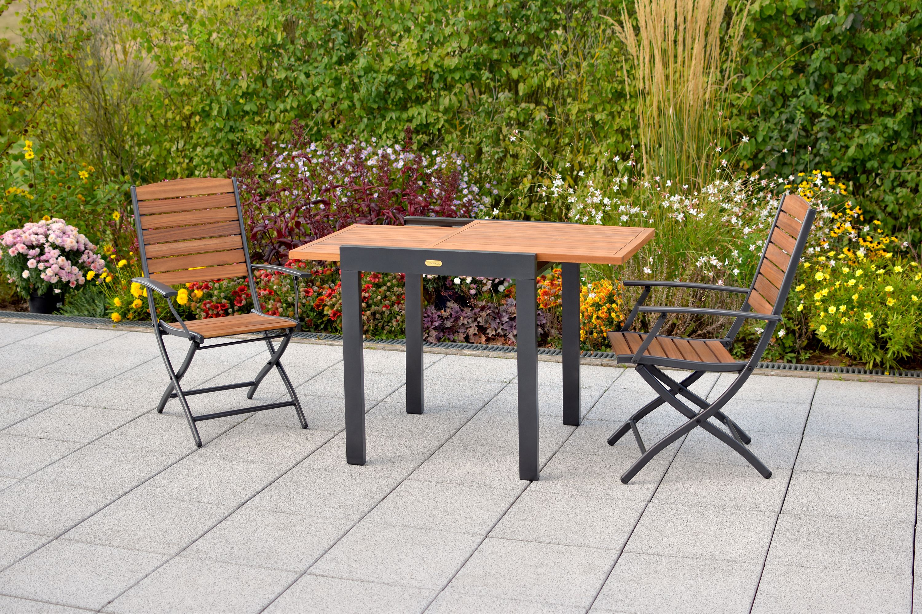 Santorin Gartenmöbel Set 3tlg., Balkonausziehtisch