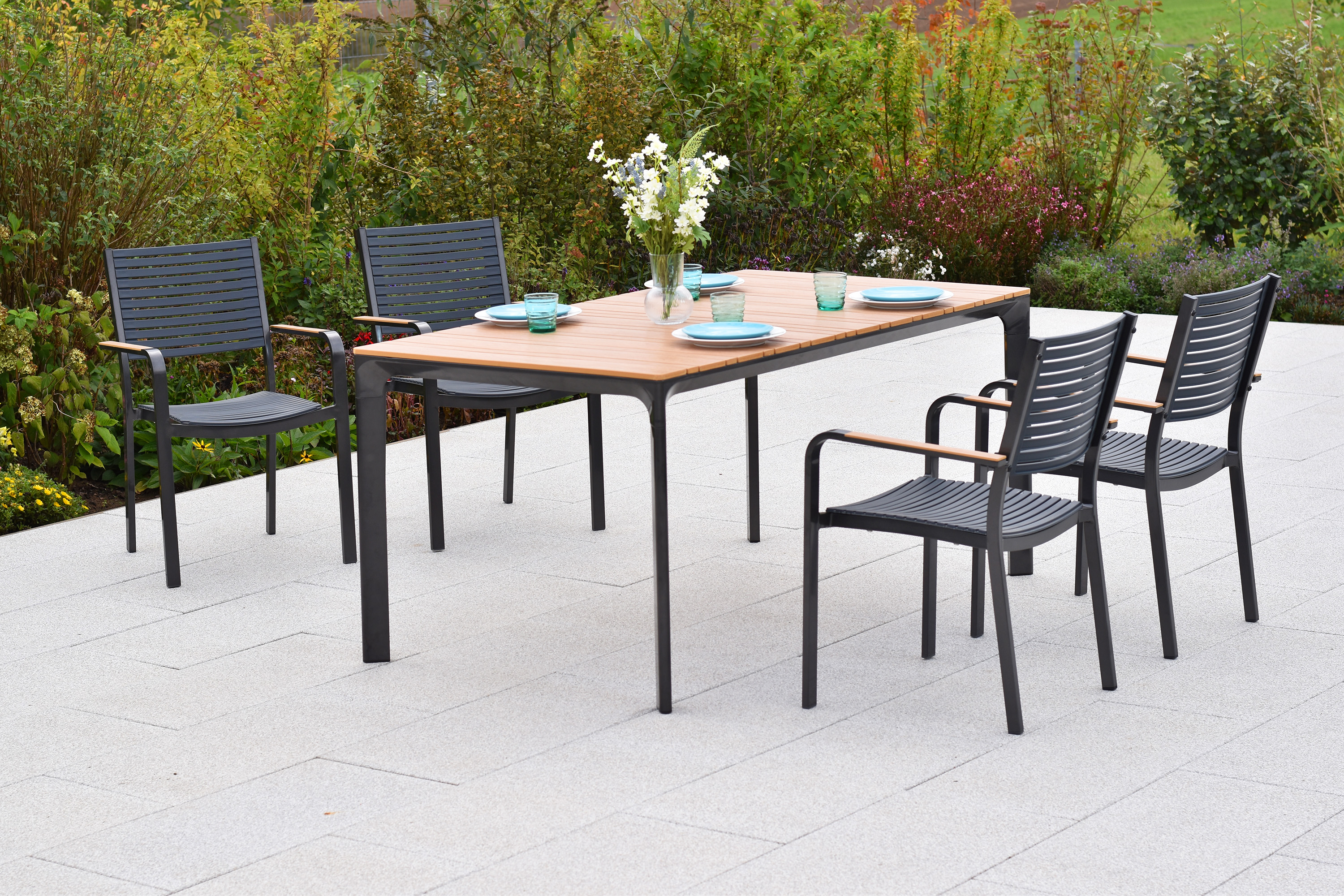 Paliano Gartenmöbel Set 5tlg., 4 Stapelsessel, Tisch 156 x 90 cm Paliano Gartenmöbel Set 5tlg., 4 Stapelsessel, Tisch 156 x 90 cm