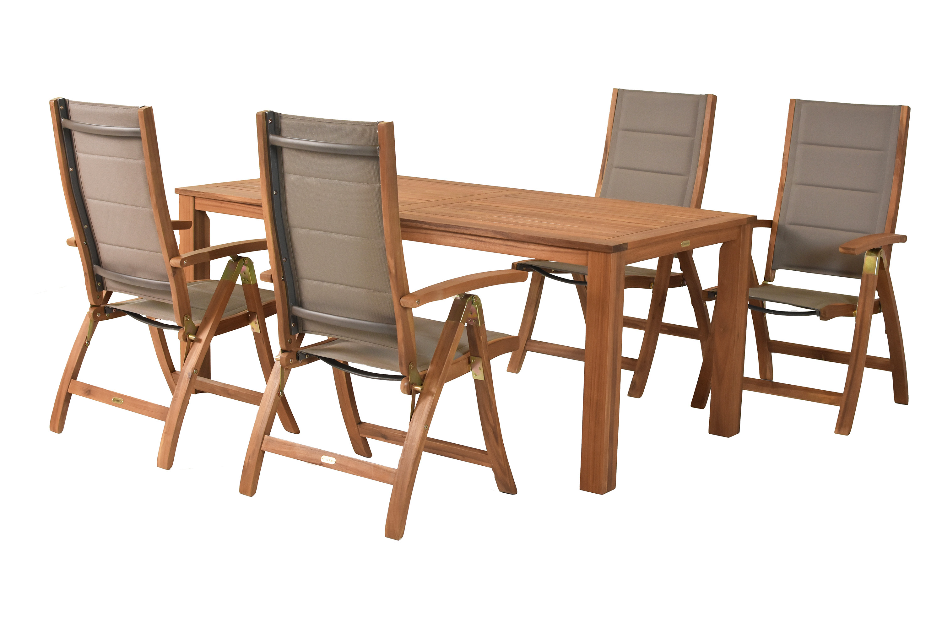 Acapulco Gartenmöbel Set, 4 Klappsessel, Tisch 185 x 90 cm, Akazie/Textil