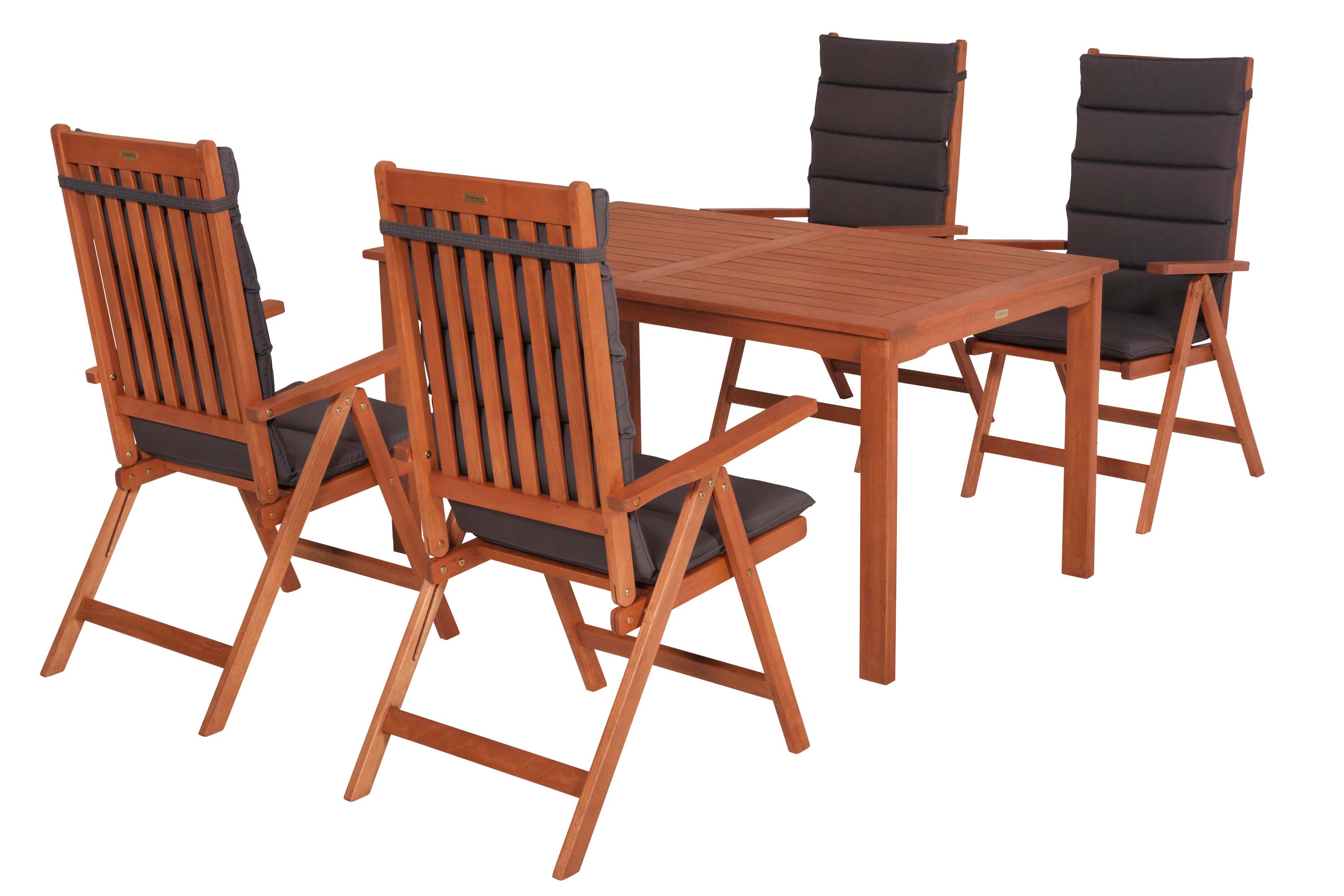 Vitoria Gartenmöbel Set 9tlg., 4 Klappsessel, 4 Auflagen, Tisch 150 x 90 cm Vitoria Gartenmöbel Set 9tlg., 4 Klappsessel, 4 Auflagen, Tisch 150 x 90 cm