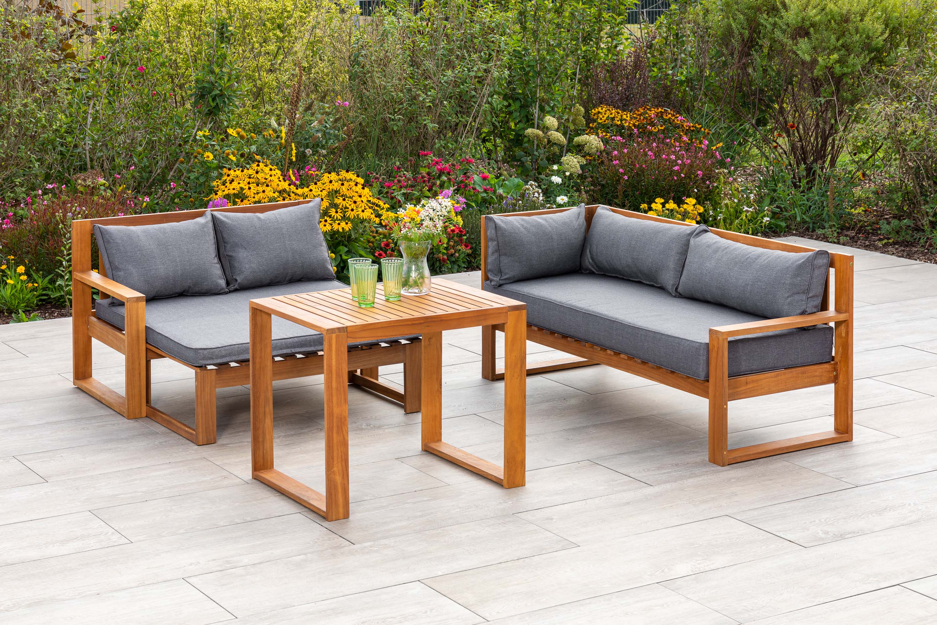 Merida Garteneckset, ausziehbare Sitzbank, inkl. Auflagen, Tisch 80 x 60 cm Merida Garteneckset, ausziehbare Sitzbank, inkl. Auflagen, Tisch 80 x 60 cm