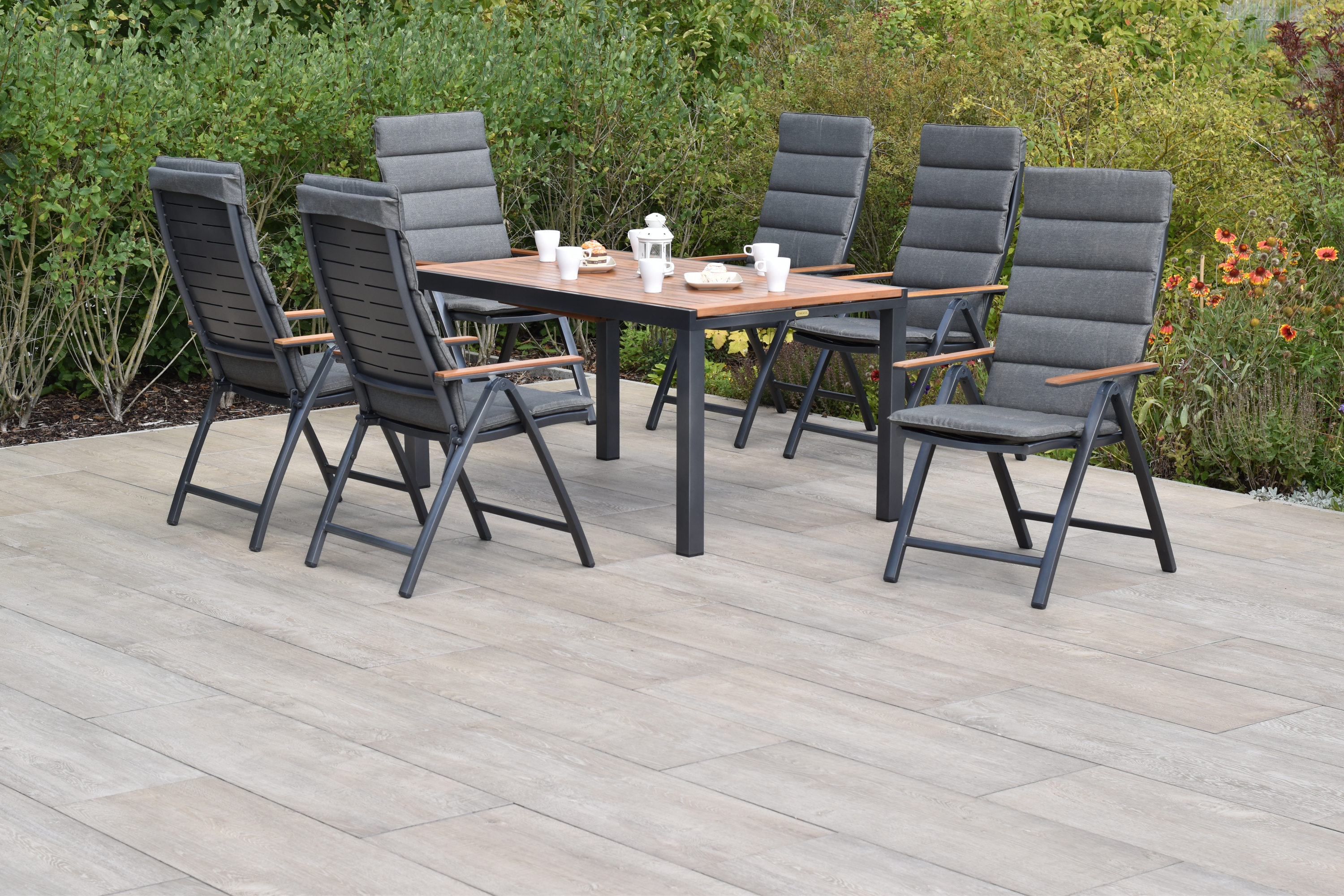 Tinos Gartenmöbel Set 13tlg., Klappsessel & Ausziehtisch