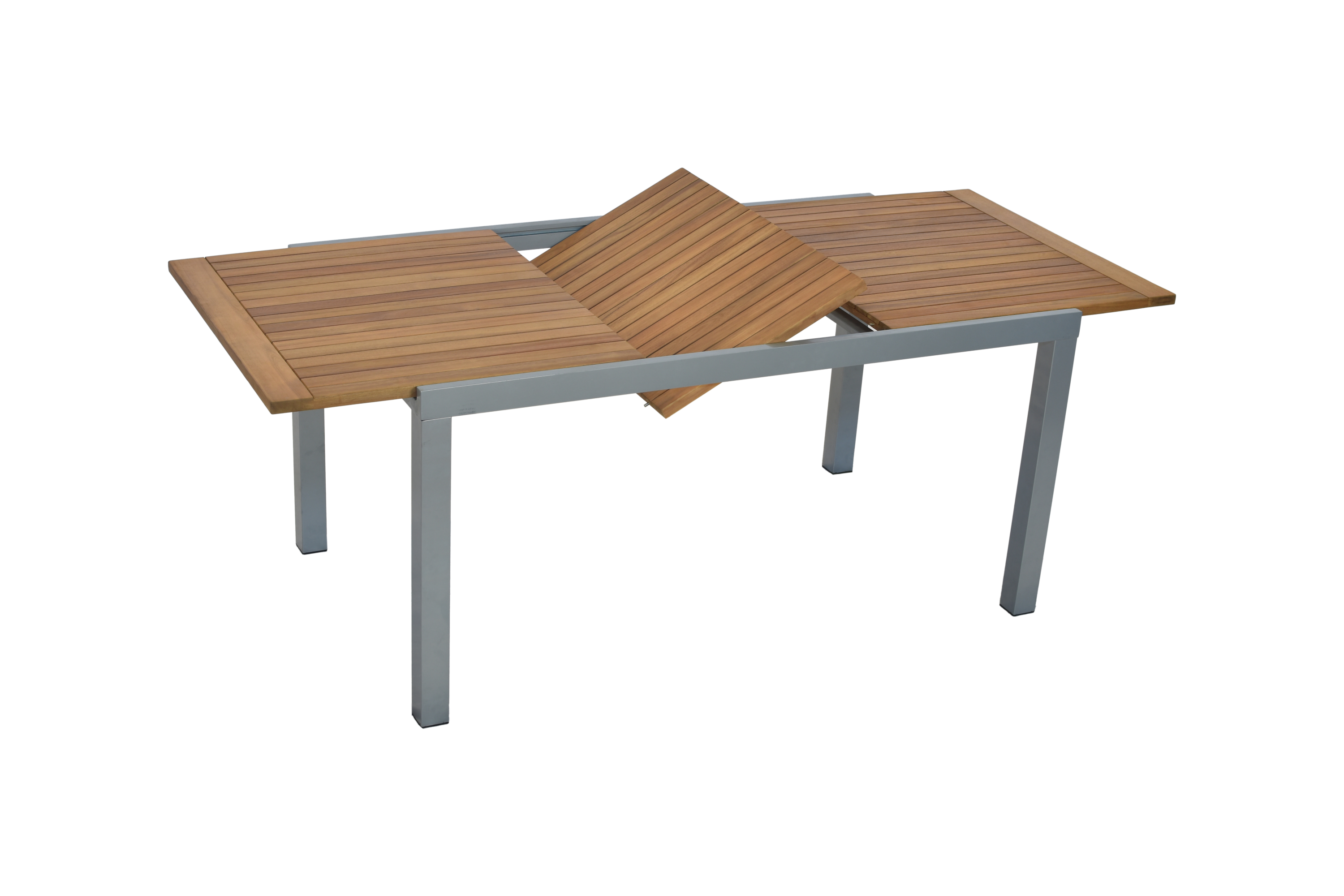 Gartentisch, ausziehbar 150 (200) x 90 cm, silber/natur